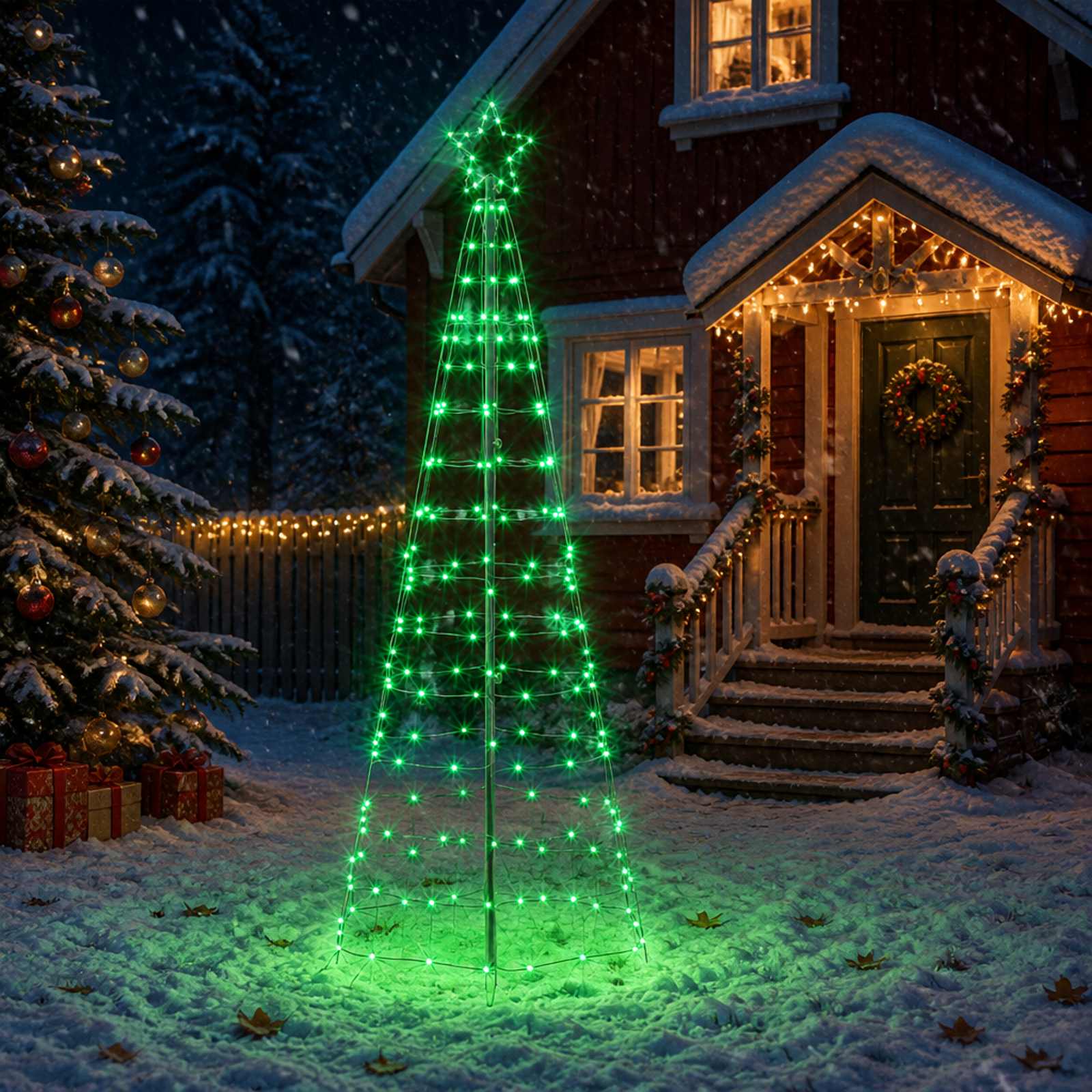 LED božično drevesce 250 cm 300 LED Večbarvno Jeklo Črna