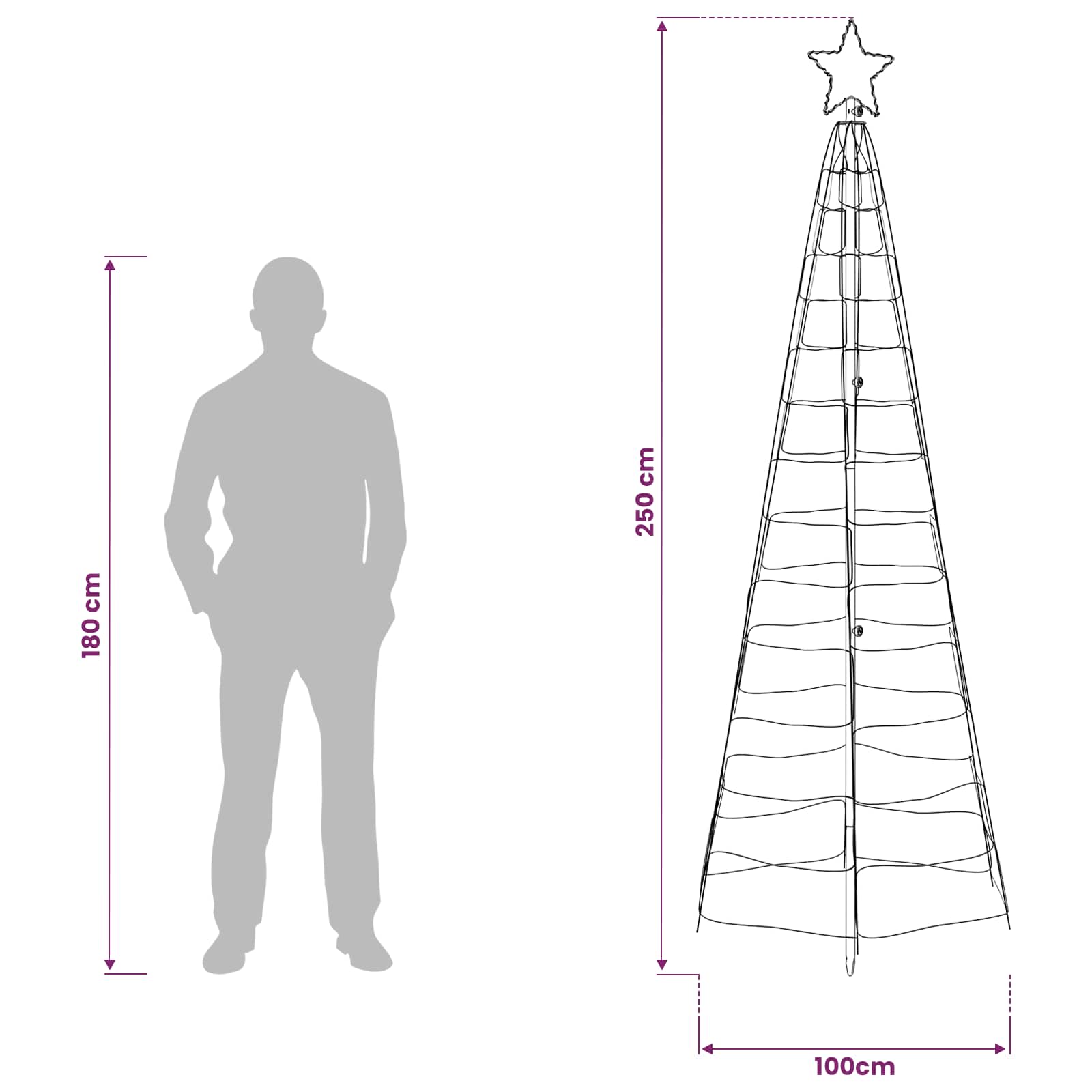 LED božično drevesce 250 cm 300 LED Večbarvno Jeklo Črna