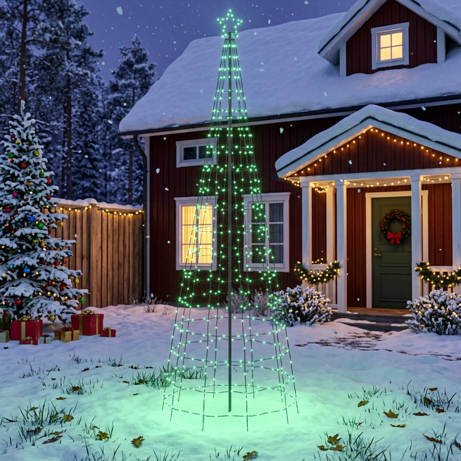 vidaXL LED juletræ 300 cm 390 LED'er Flerfarvet Stål Sort