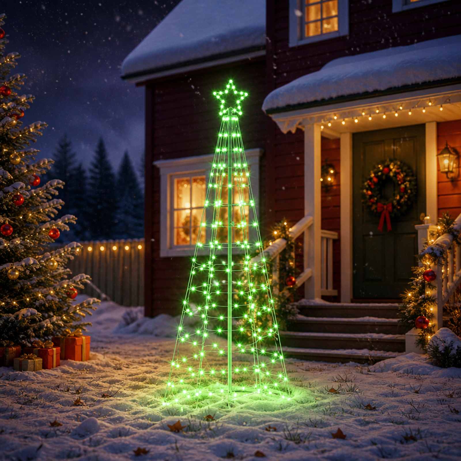 vidaXL LED juletræ 250 cm 300 LED'er Flerfarvet Stål Sort