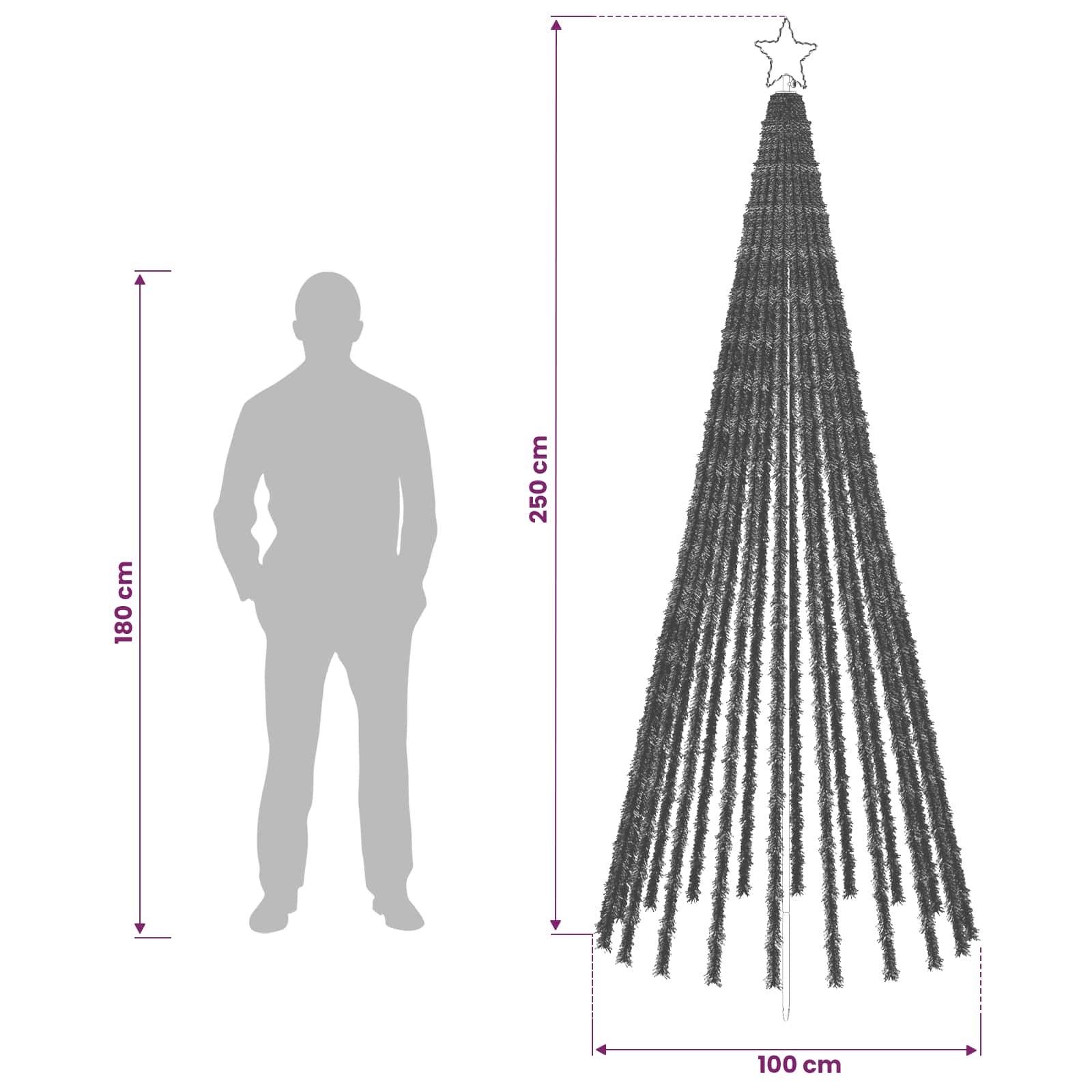 LED božično drevesce 250 cm 475 LED Večbarvno Jeklo Črna