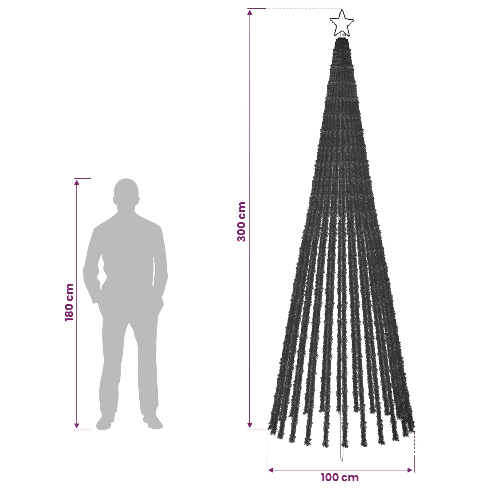 LED Christmas Tree 668 LEDs Warm size guide
