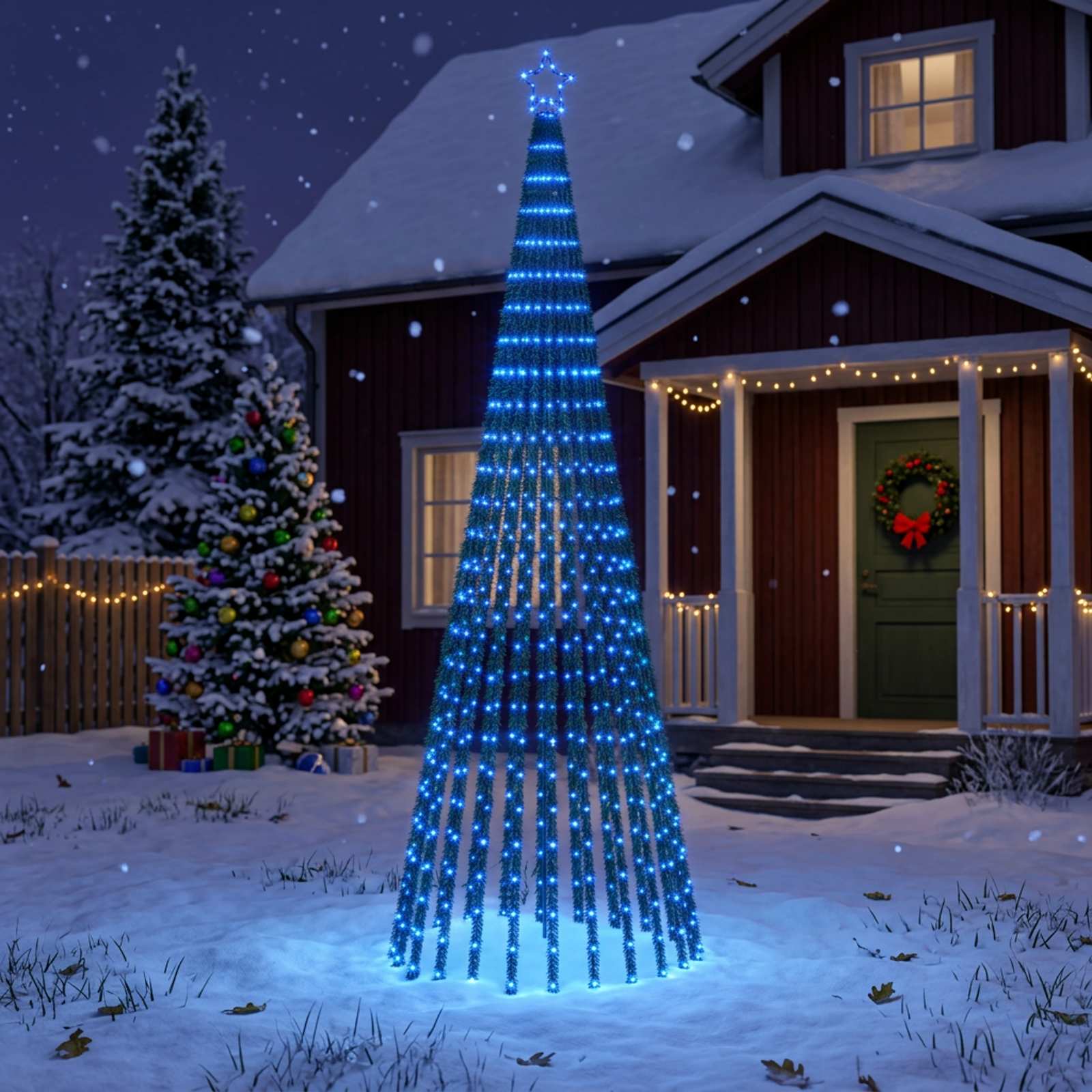 vidaXL LED juletræ 300 cm 668 LED'er Blå Stål Sort