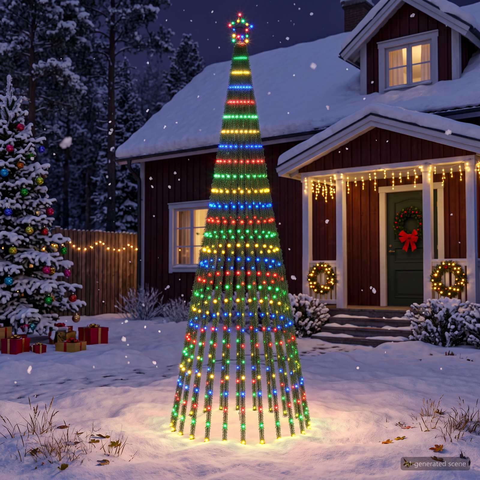 vidaXL LED juletræ 300 cm 668 LED'er Flerfarvet Stål Sort