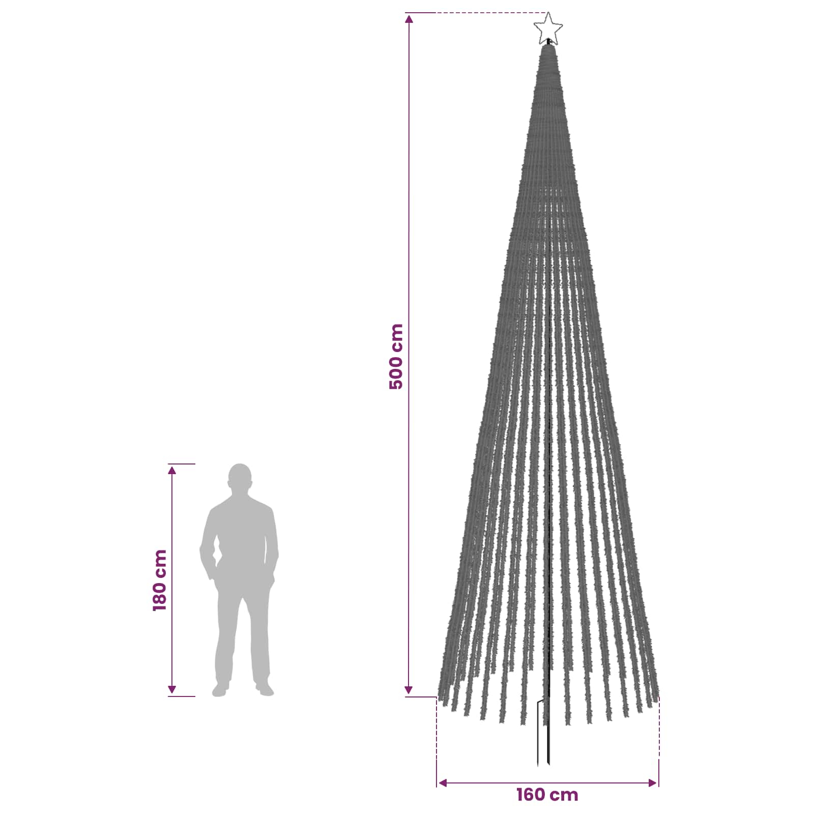 LED Christmas Tree 1524 LEDs Cold size guide