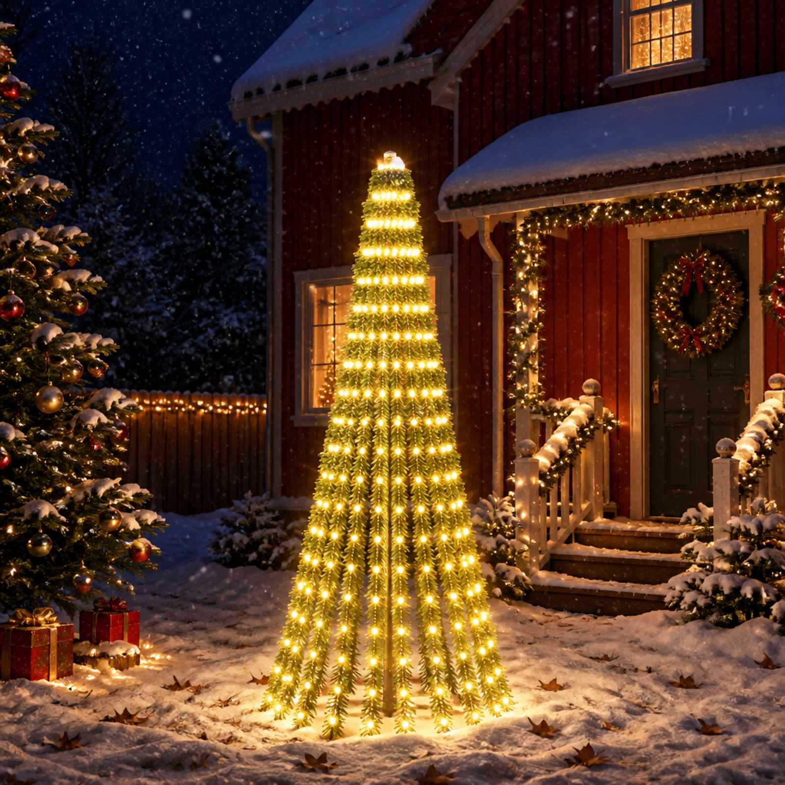 vidaXL LED-joulupuu 220 cm 460 LEDiä Lämpimän Valkoinen Teräs Vihreä