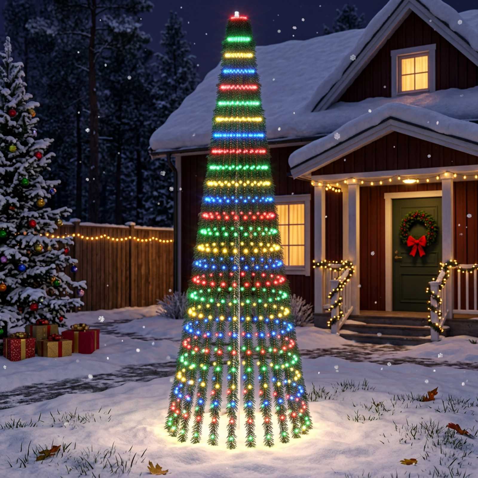 vidaXL LED-joulupuu 270 cm 648 LEDiä Monivärinen Teräs Vihreä