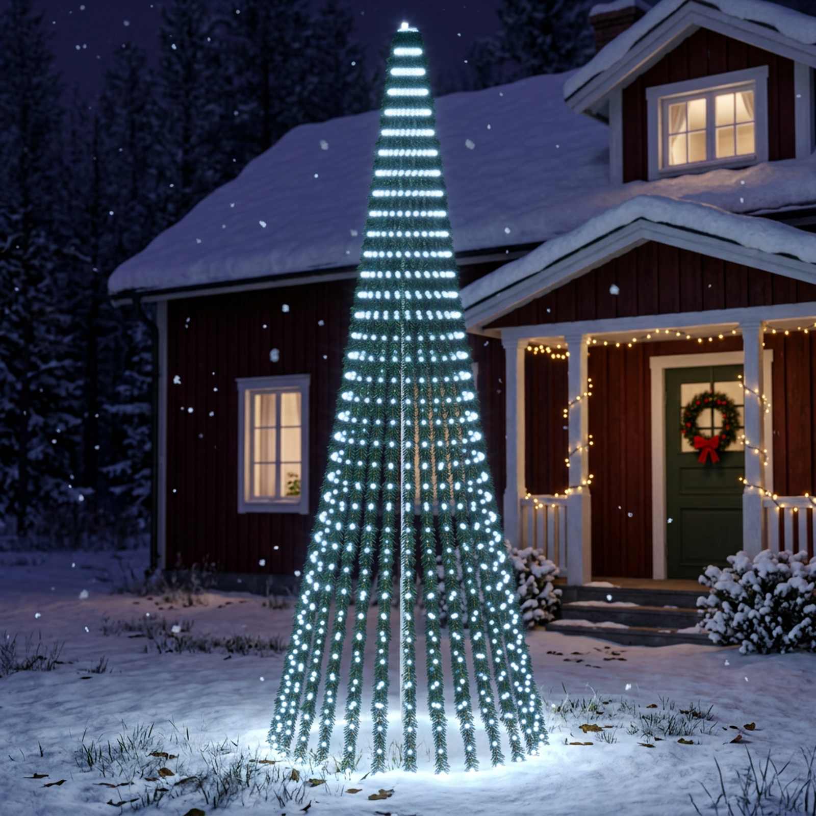 vidaXL LED-joulupuu 370 cm 1008 LEDiä Kylmä valkoinen Teräs Vihreä