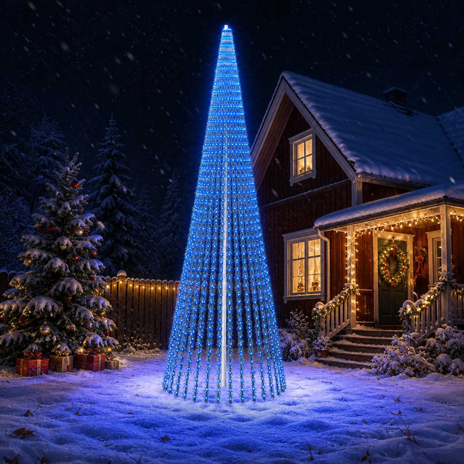 vidaXL LED juletræ 470 cm 1504 LED'er Blå Stål Grøn