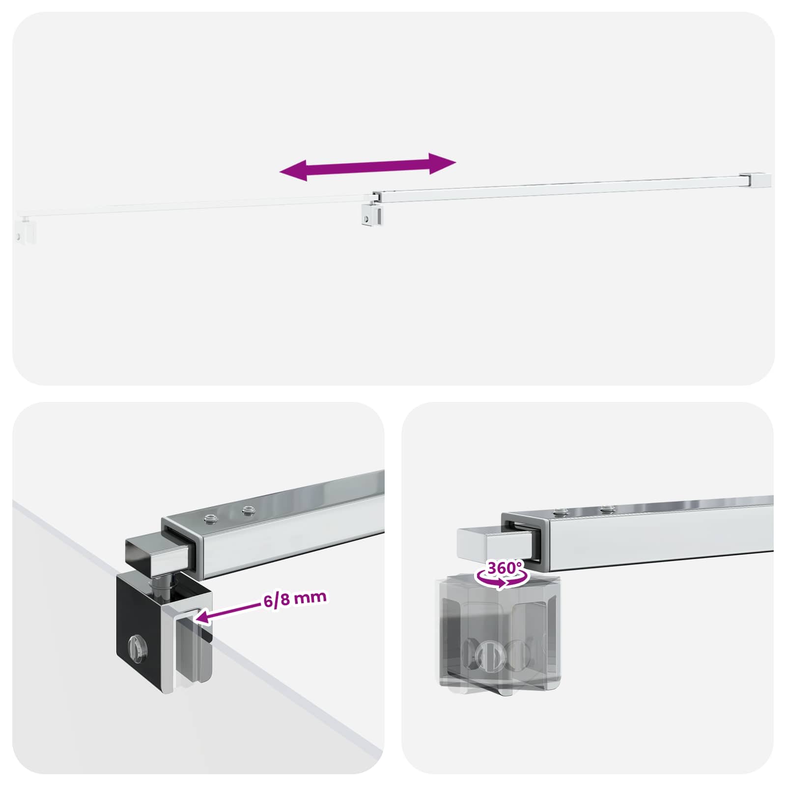 Stabilizacijska palica za tuš kabino 70-120 cm za 6/8 mm steklo