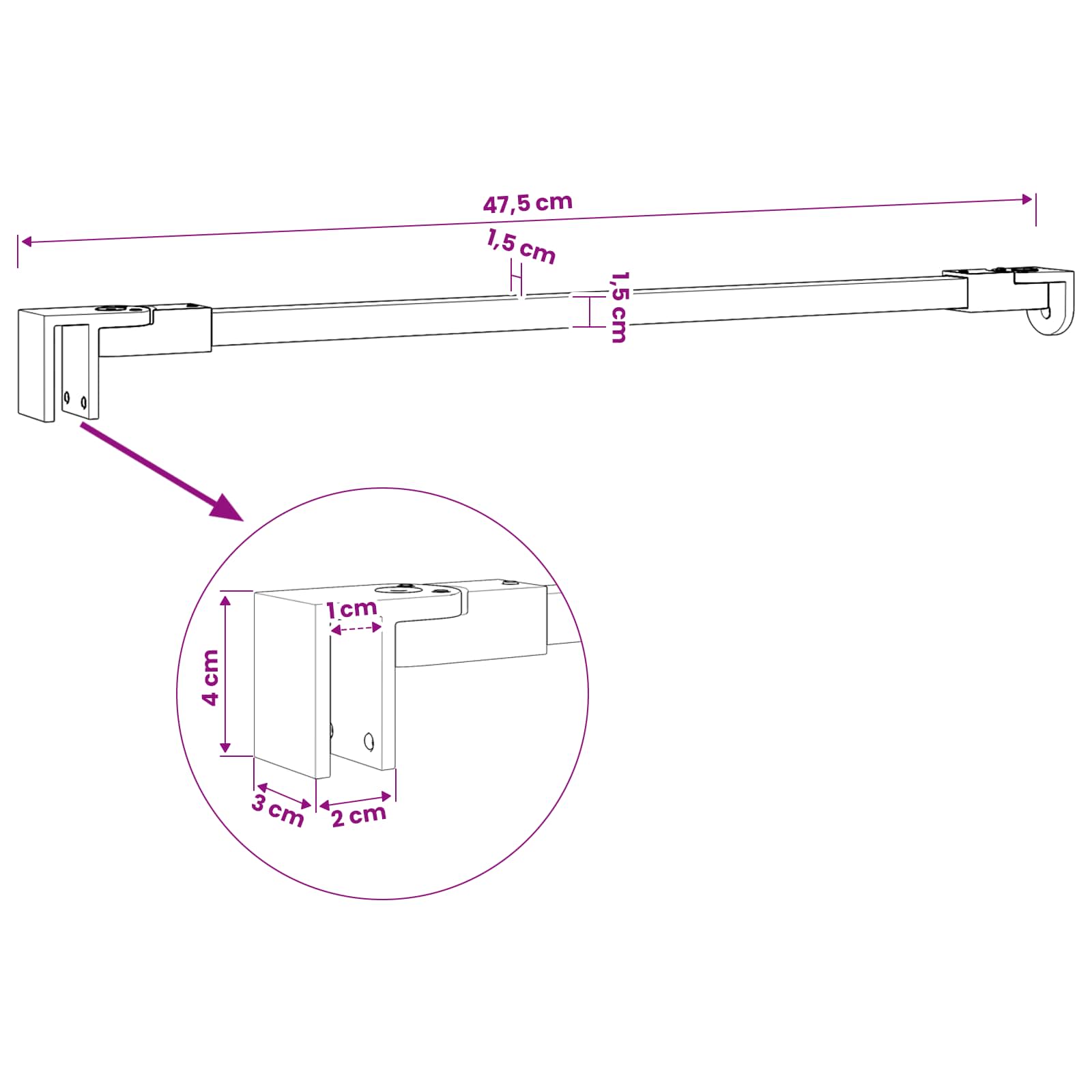 Stabilizacijska palica za tuš kabino 47,5 cm za 68/ mm steklo