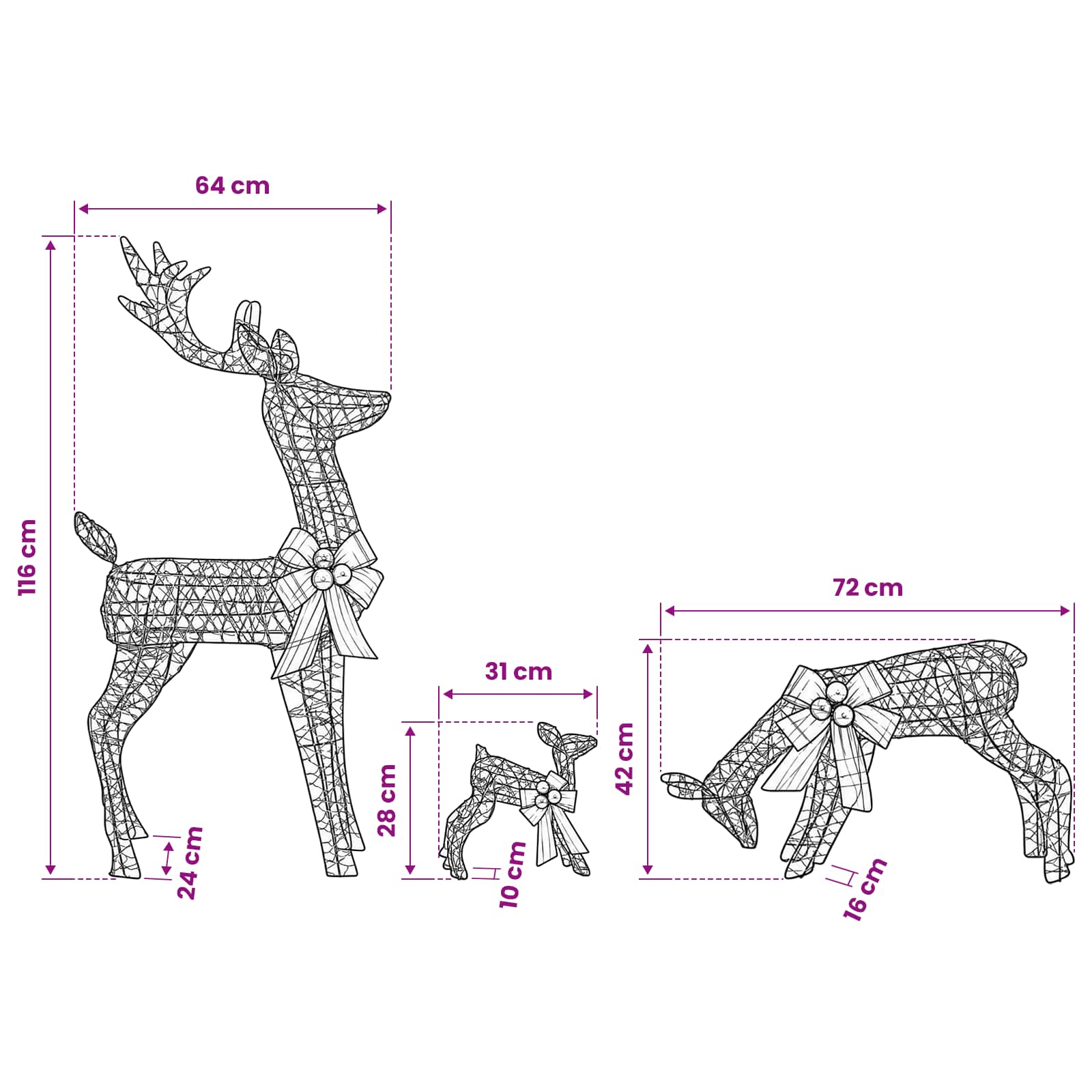 Reindeer Family Christmas Decoration 200 LEDs Warm size guide