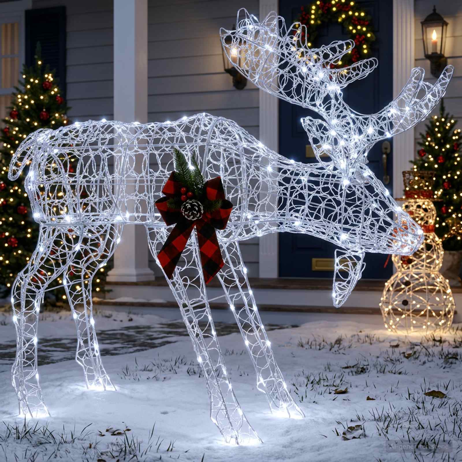 vidaXL Elg juledekoration Hvid 120 x 27 x 105 cm Akryl 170 LED'er
