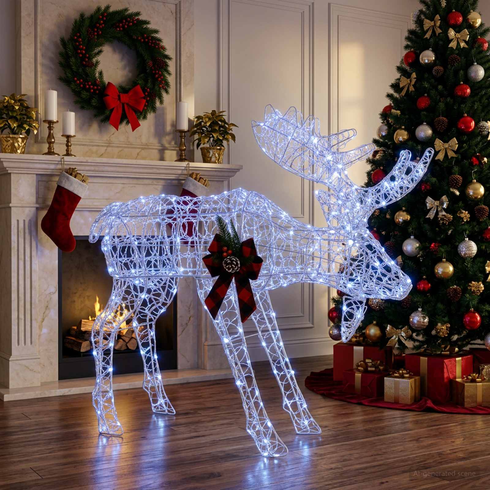 Božični okras los Bela 120 x 27 x 105 cm Akril 170 LED