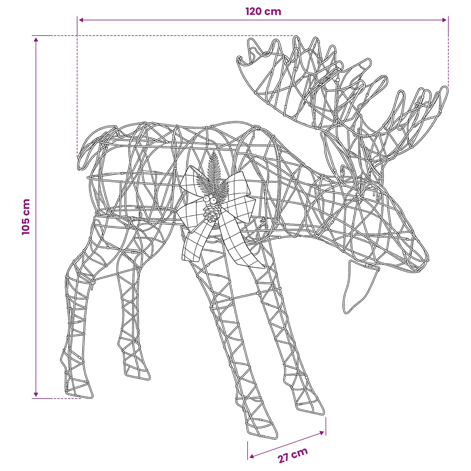 Moose Christmas Decoration 340 LEDs Cold size guide