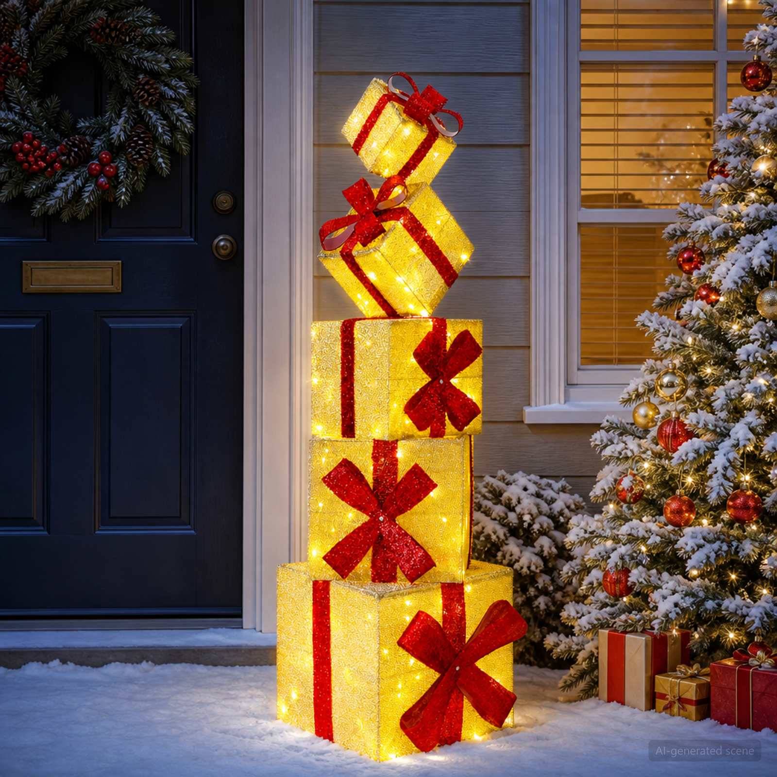 vidaXL Gaveæske-julepynt 5 stk. 125 LED'er Varm hvid 35 x 35 x 33 cm