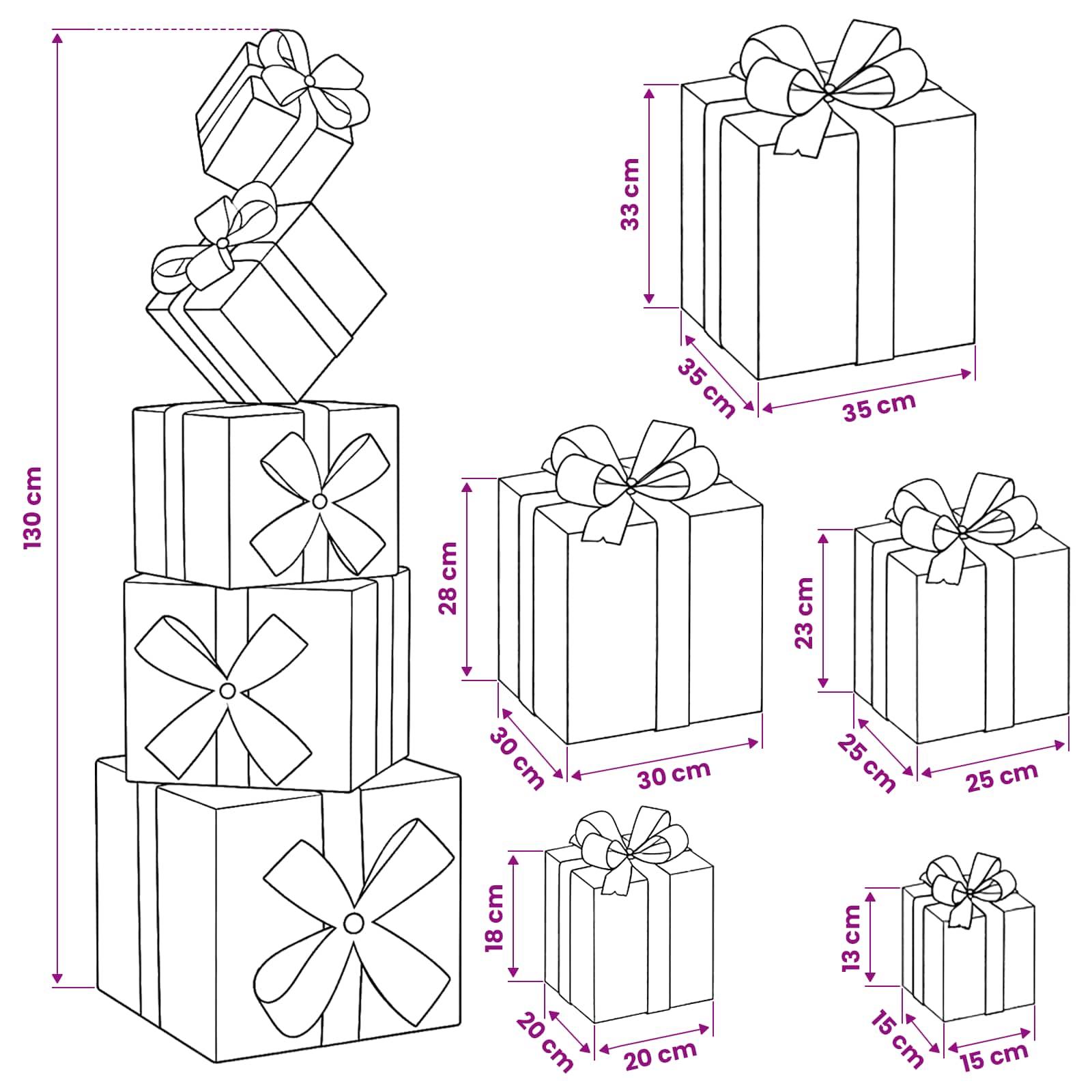 Gift Box Christmas Decoration 125 LEDs Warm size guide