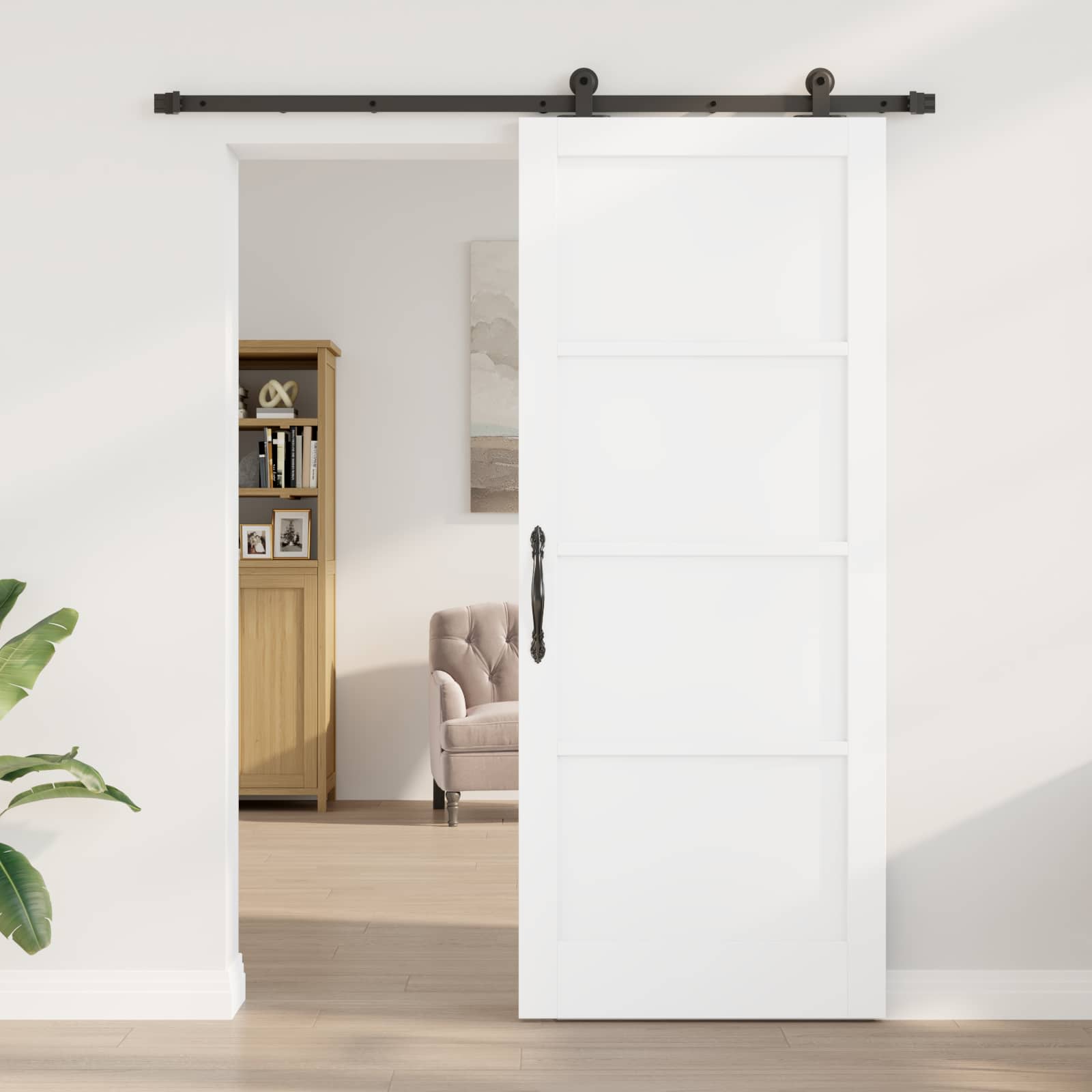 vidaXL - Schuifdeur - 86 - x - 211 - cm - Bewerkt - hout - Wit - en - zwart