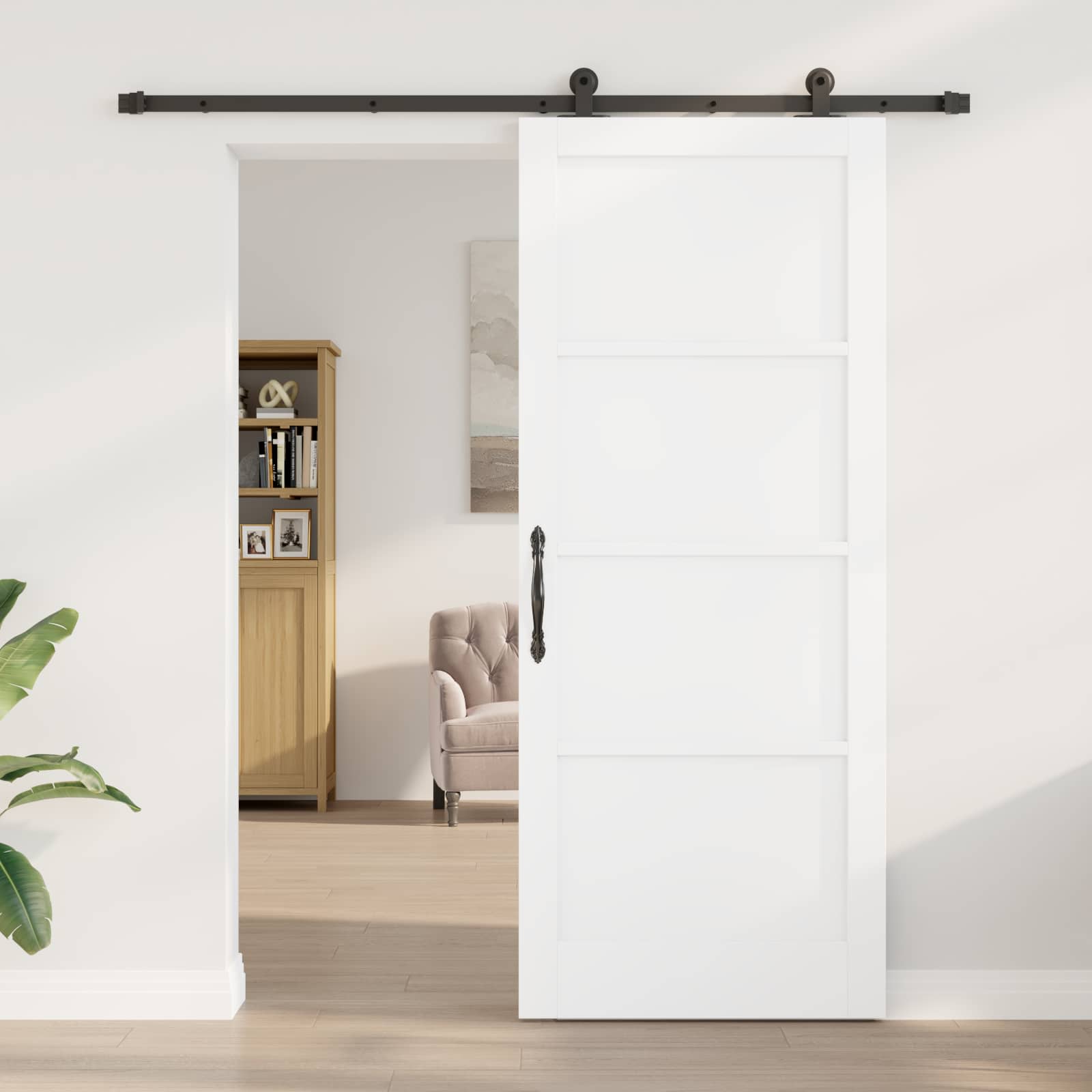 vidaXL - Schuifdeur - 86 - x - 211 - cm - Bewerkt - hout - Wit - en - zwart