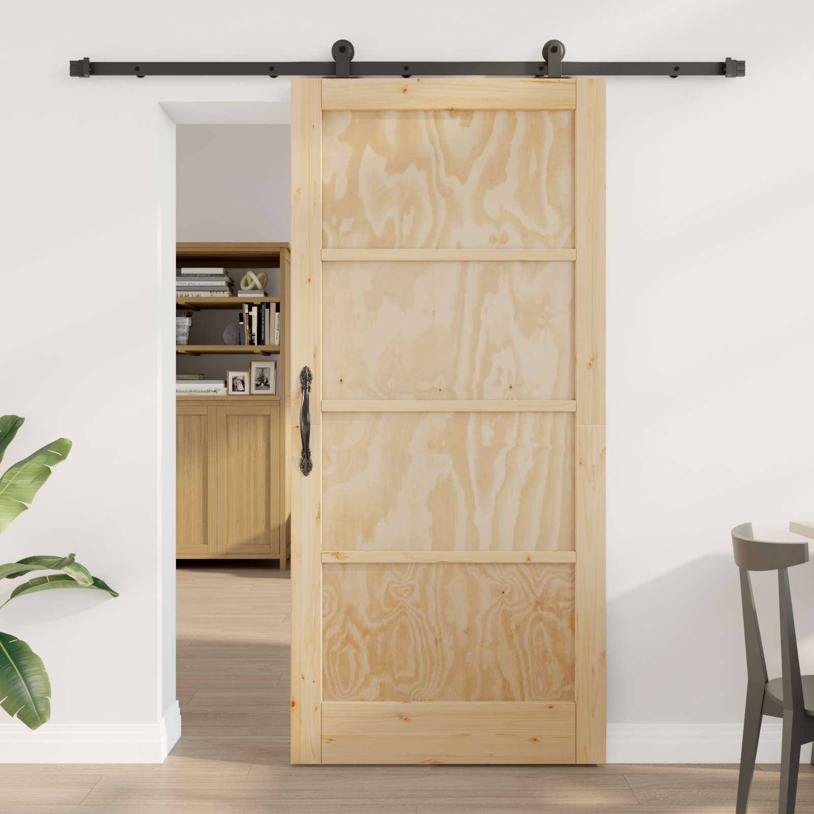 vidaXL Skydedør 93 x 202 cm Konstrueret træ Naturfarvet og sort