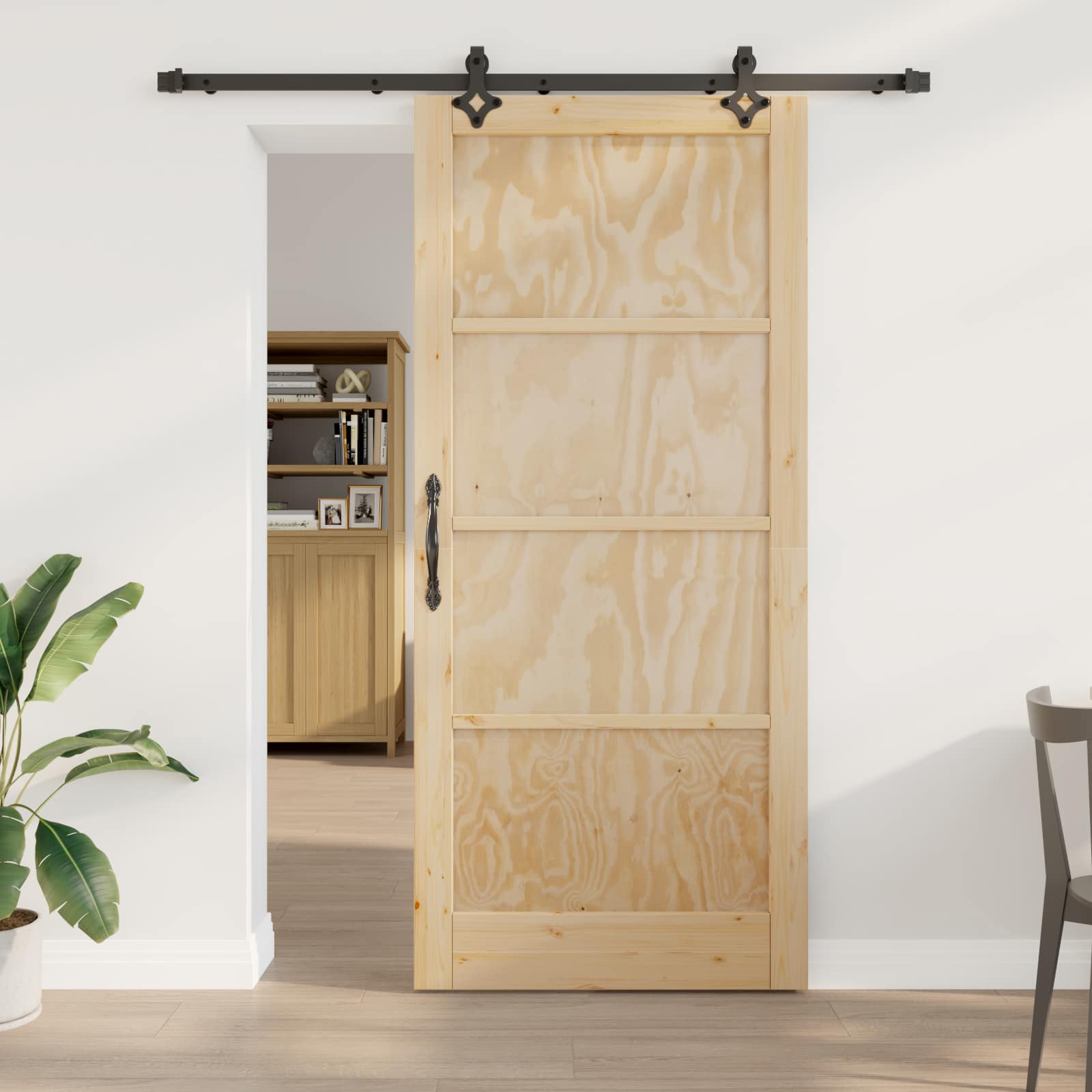 vidaXL Skydedør 93 x 211 cm Konstrueret træ Naturfarvet og sort