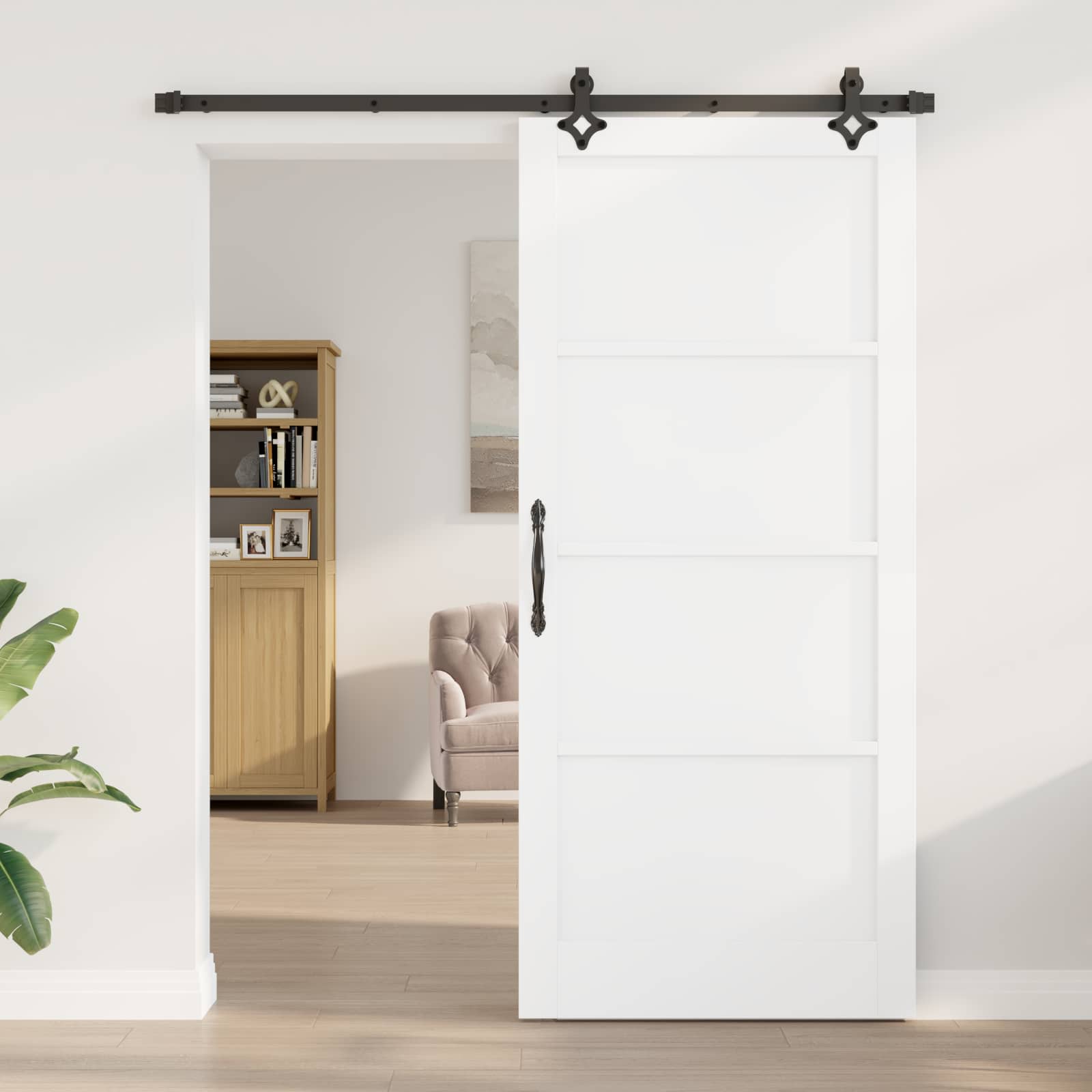 vidaXL - Schuifdeur - 93 - x - 211 - cm - Bewerkt - hout - Wit - en - zwart