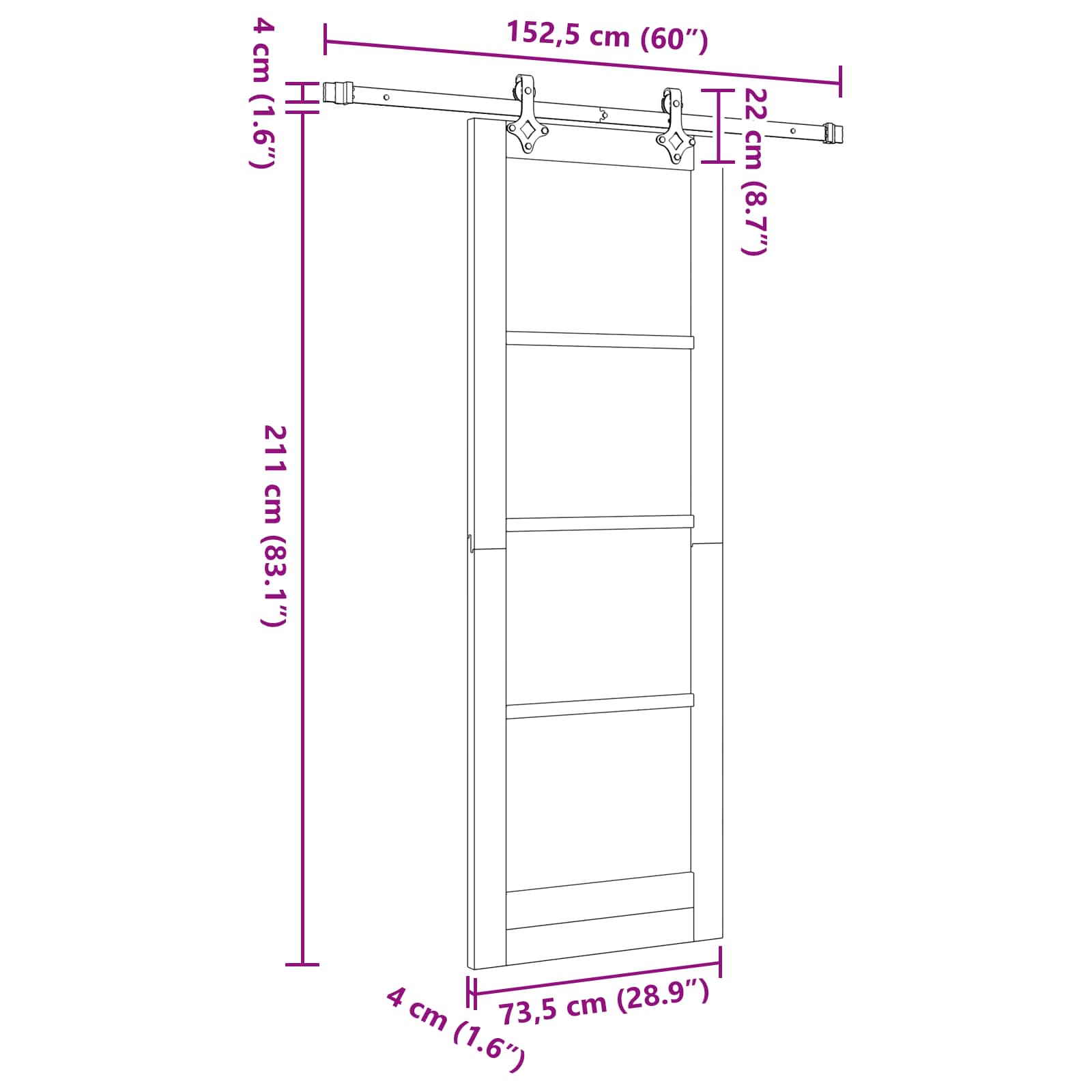 Drsna vrata ORKDAL 73,5 x 211 cm Inženirski les Bela in črna