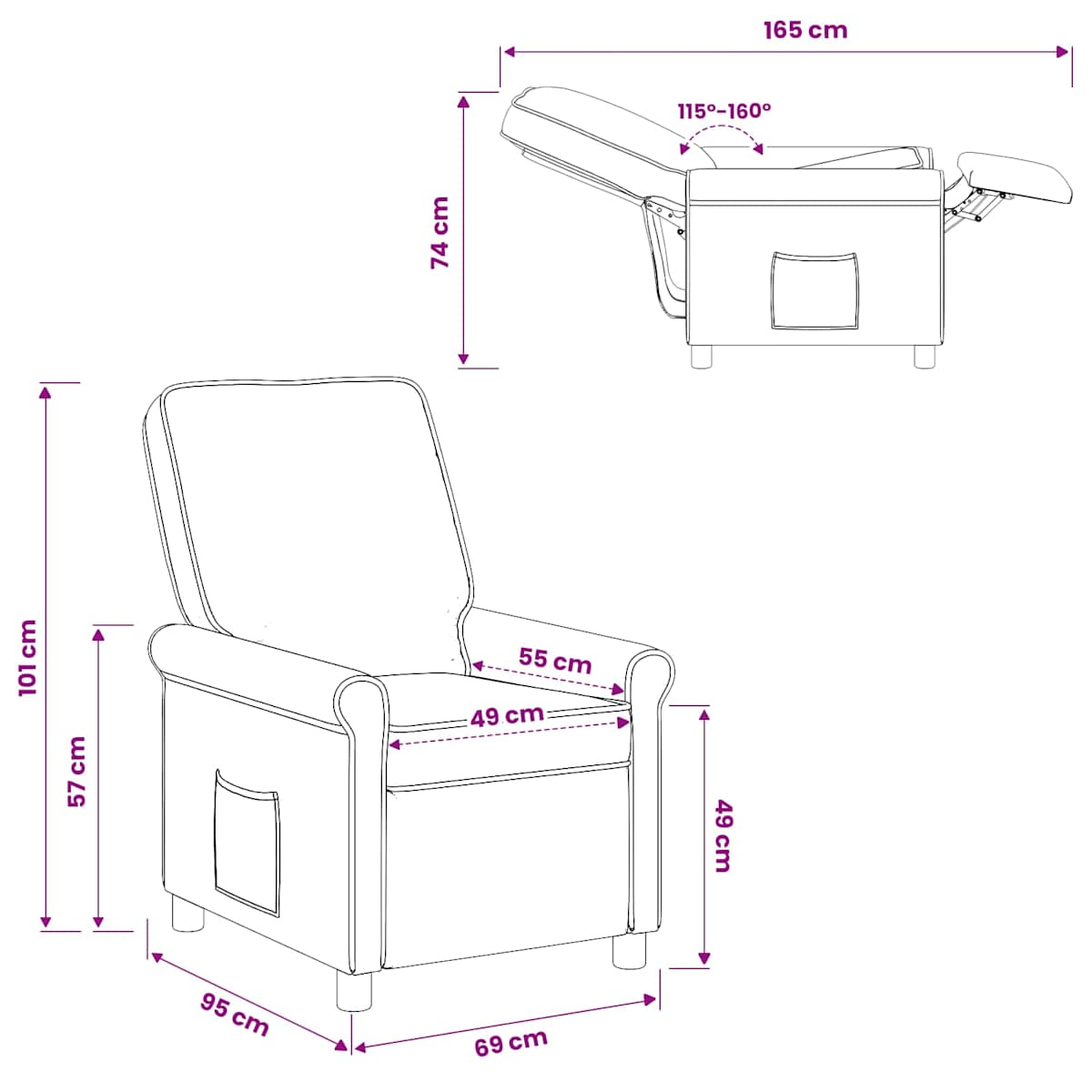 Massagelænestol 69 x 95 x 101 cm Stof - Billede 11