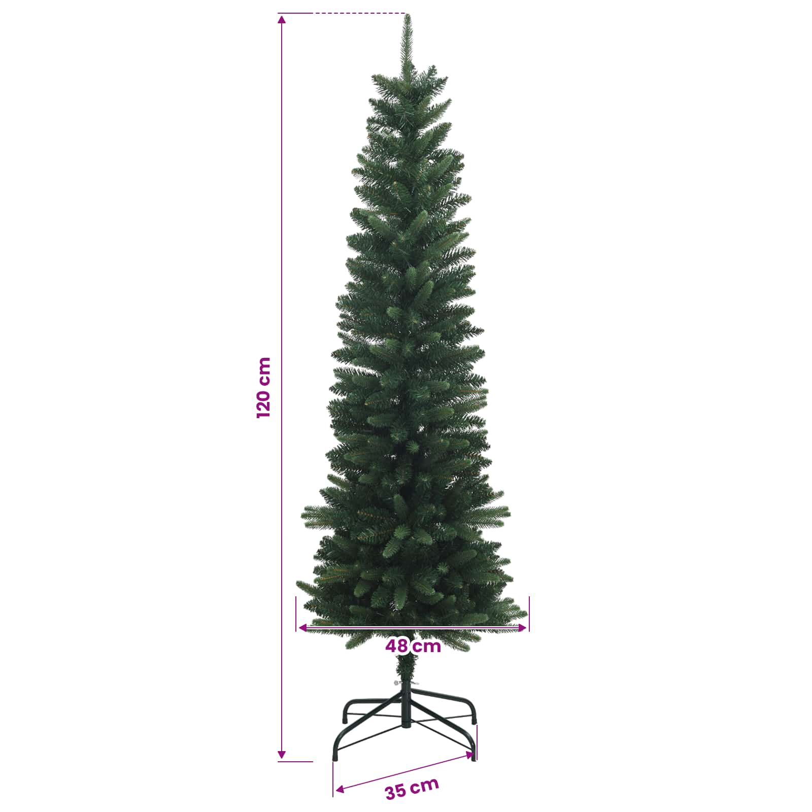 Artificial Slim Christmas Tree with Baubles 150 LEDs size guide