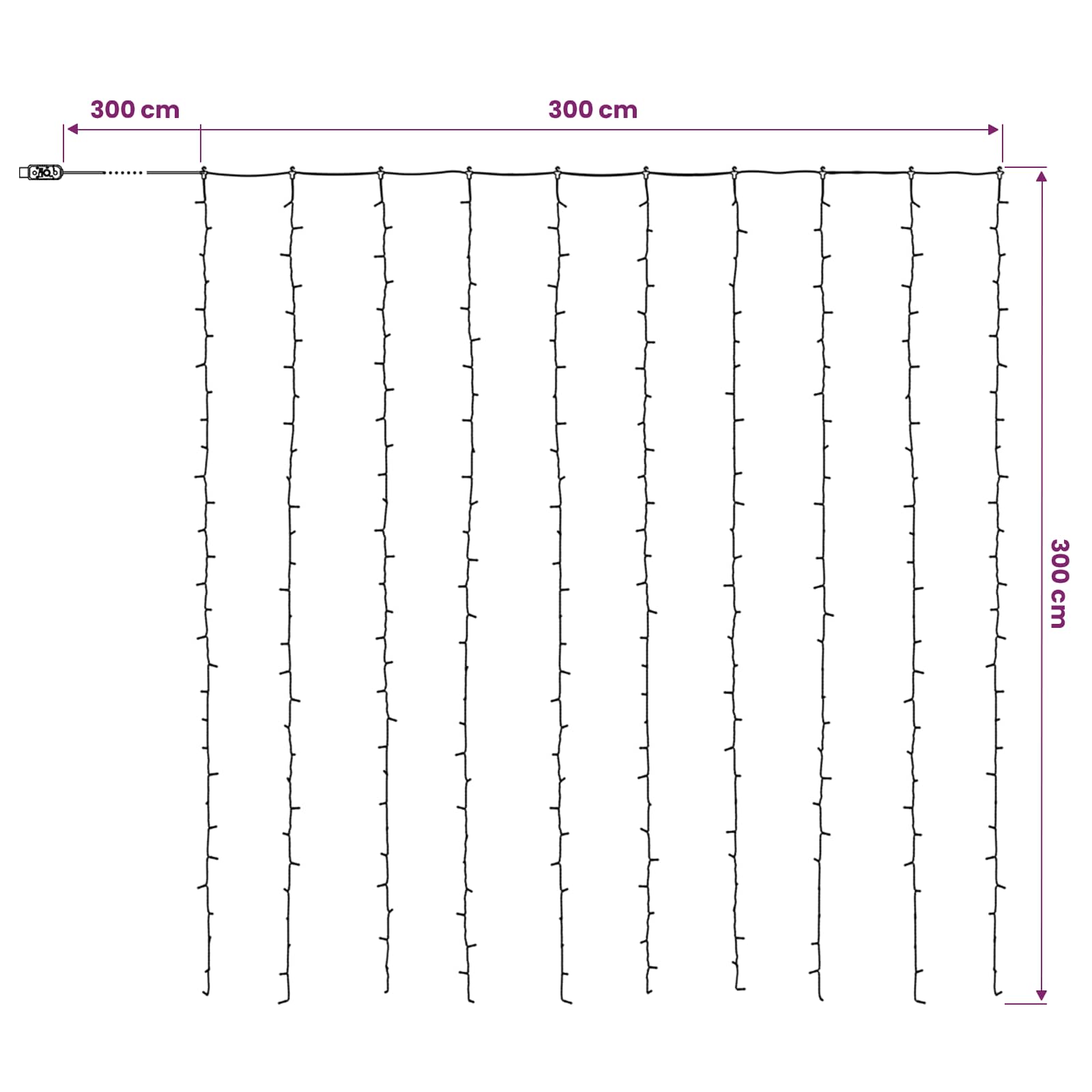 Svetlobna zavesa 300 LED Modra 300 x 300 cm