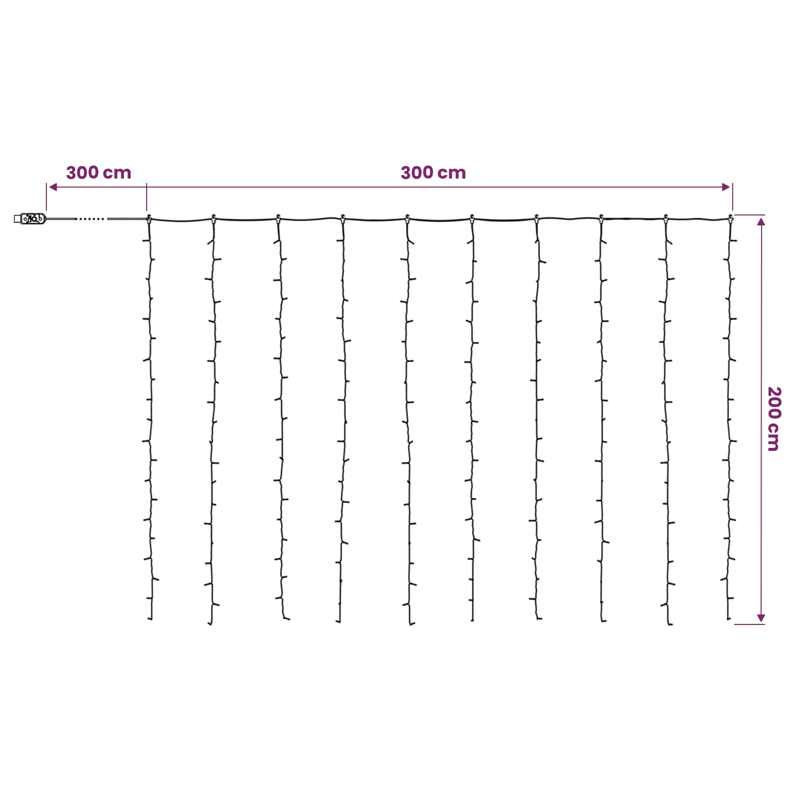 Svetlobna zavesa 200 LED Toplo bela 300 x 200 cm
