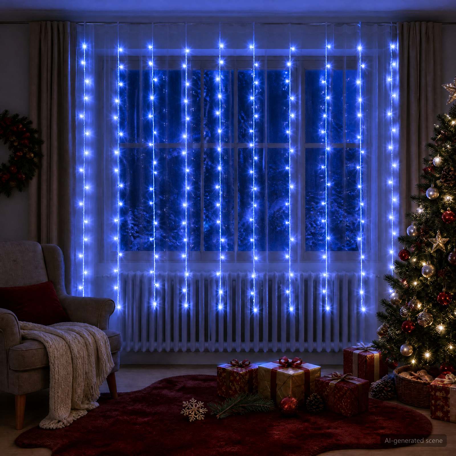 vidaXL Lysgardin 200 LED'er Blå 300 x 200 cm