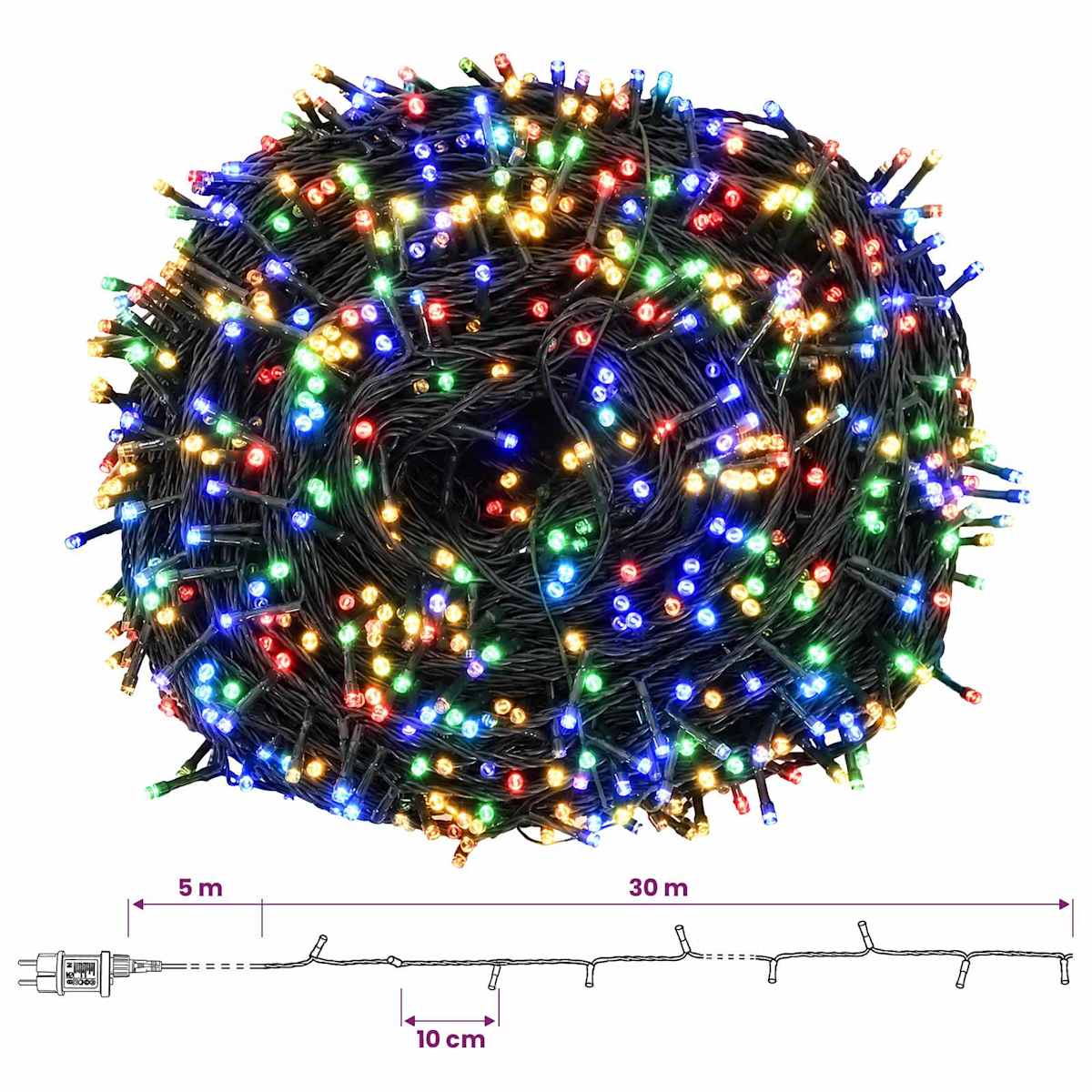 Julelyskæde med to farveindstillinger 1000 LED'er Flerfarvet - Billede 8