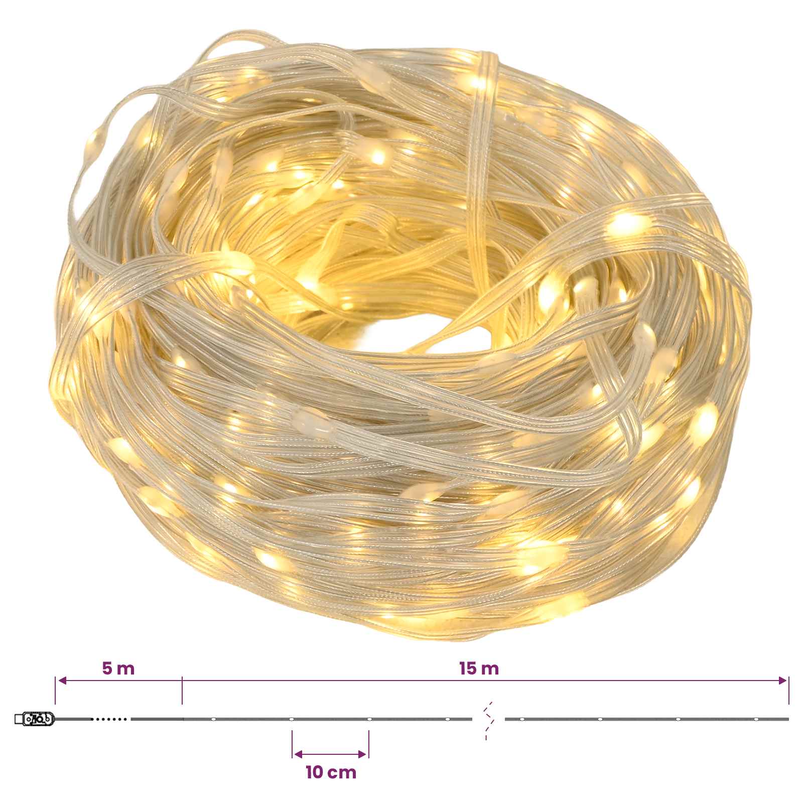 Rope Lights 150 LEDs Warm size guide