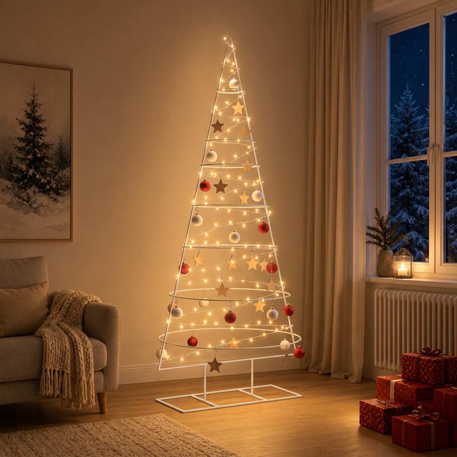 vidaXL Metall-Weihnachtsbaum mit Ständer KUOPIO 210 cm Stahl Weiß – Bild 3
