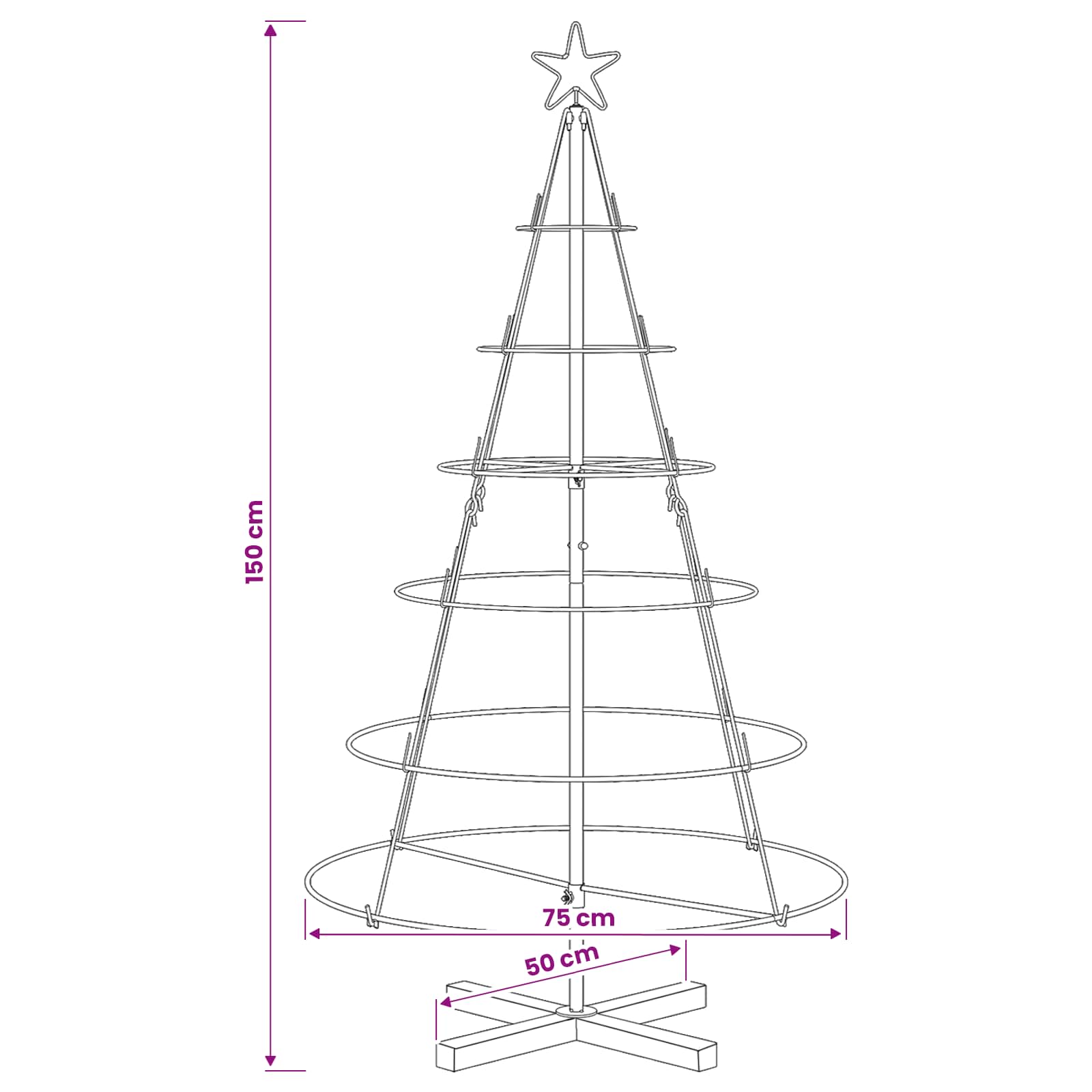 Metal Christmas Tree with Ring Stand KUOPIO size guide