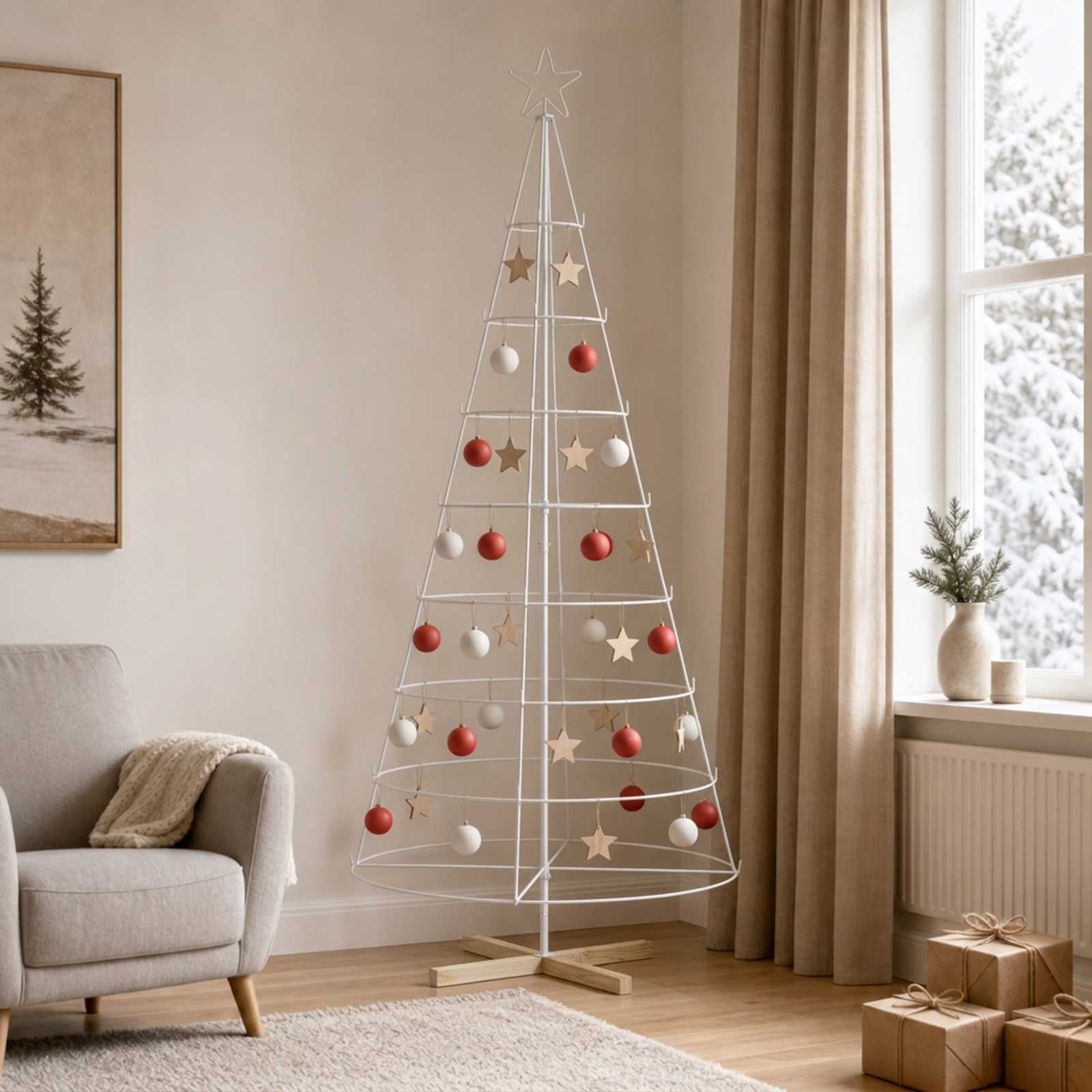 Kovinsko božično drevesce s stojalom KUOPIO 210 cm Jeklo Bela
