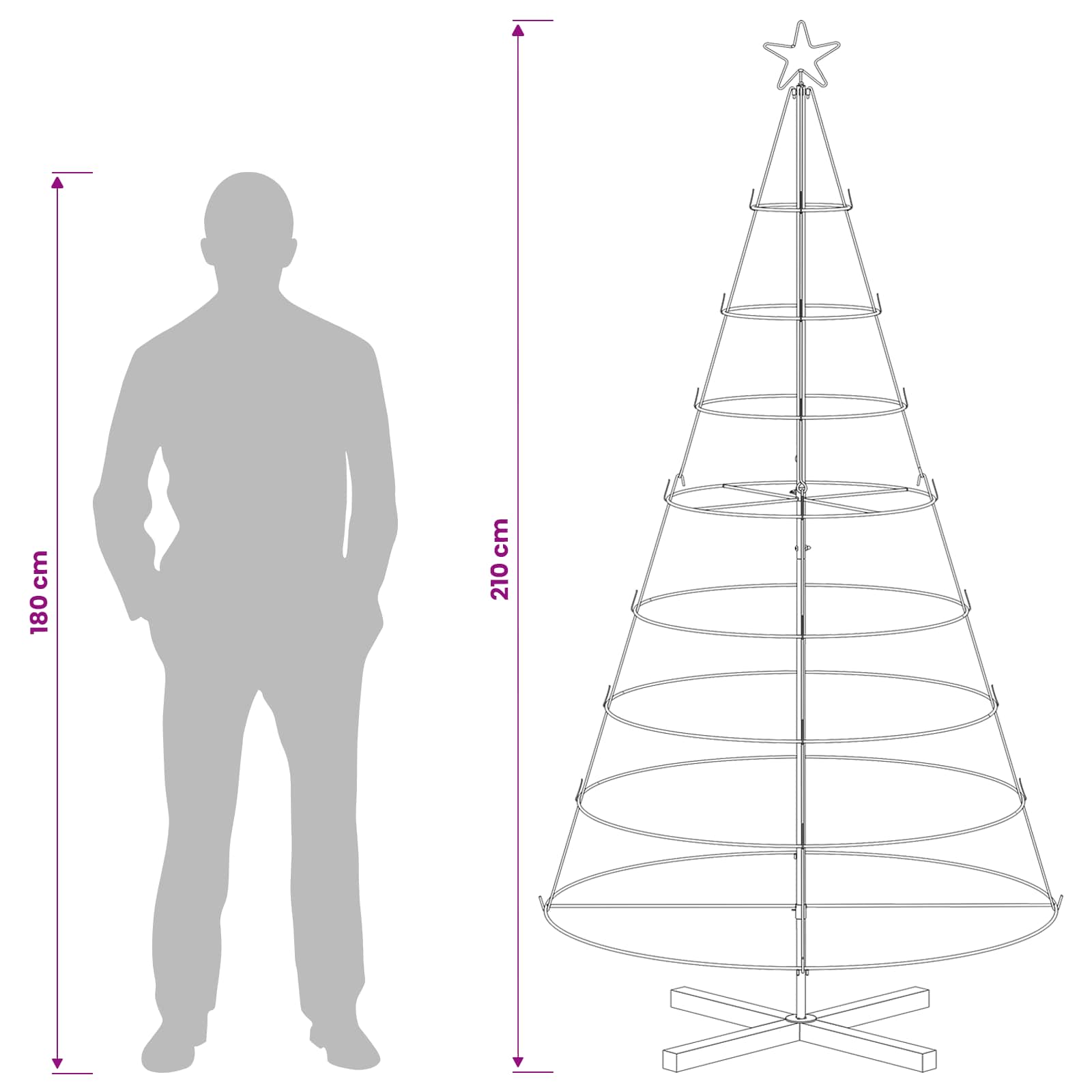 Kovinsko božično drevesce s stojalom KUOPIO 210 cm Jeklo Bela