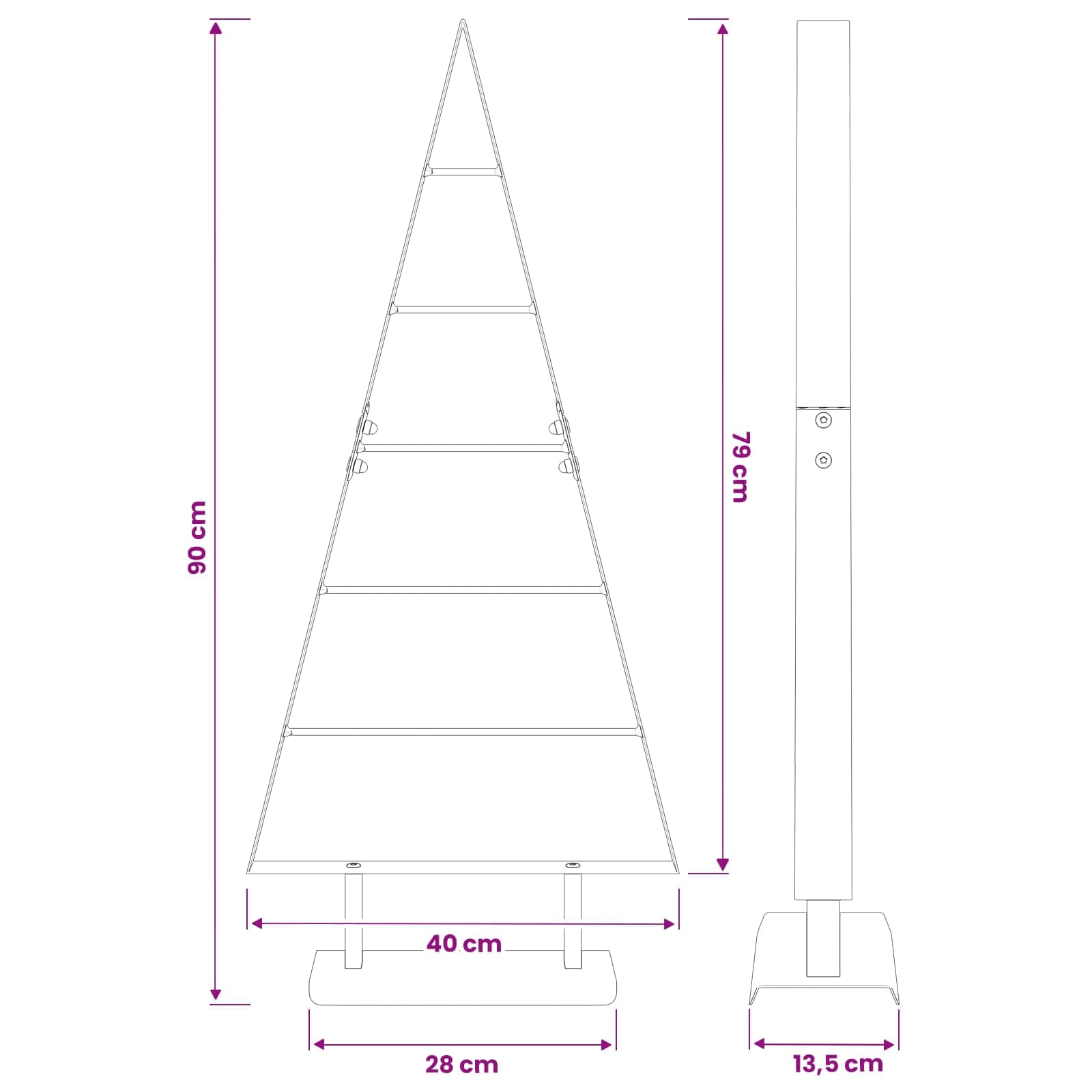 Metal Christmas Tree with Triangle Stand KUOPIO size guide