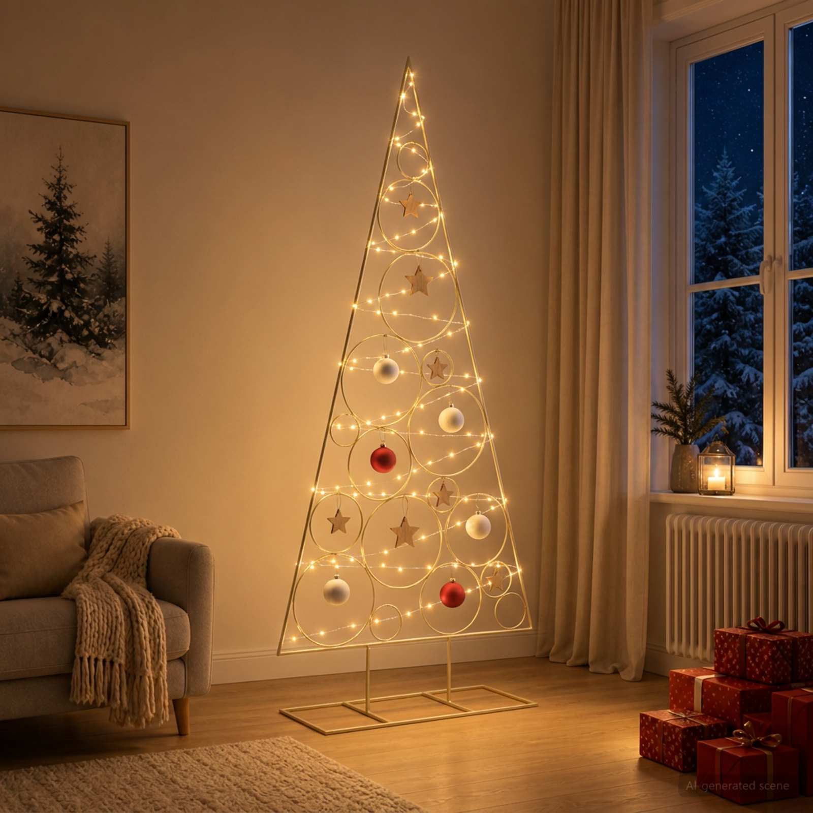 vidaXL Metall Weihnachtsbaum KUOPIO 180 cm Stahl Gold – Bild 3