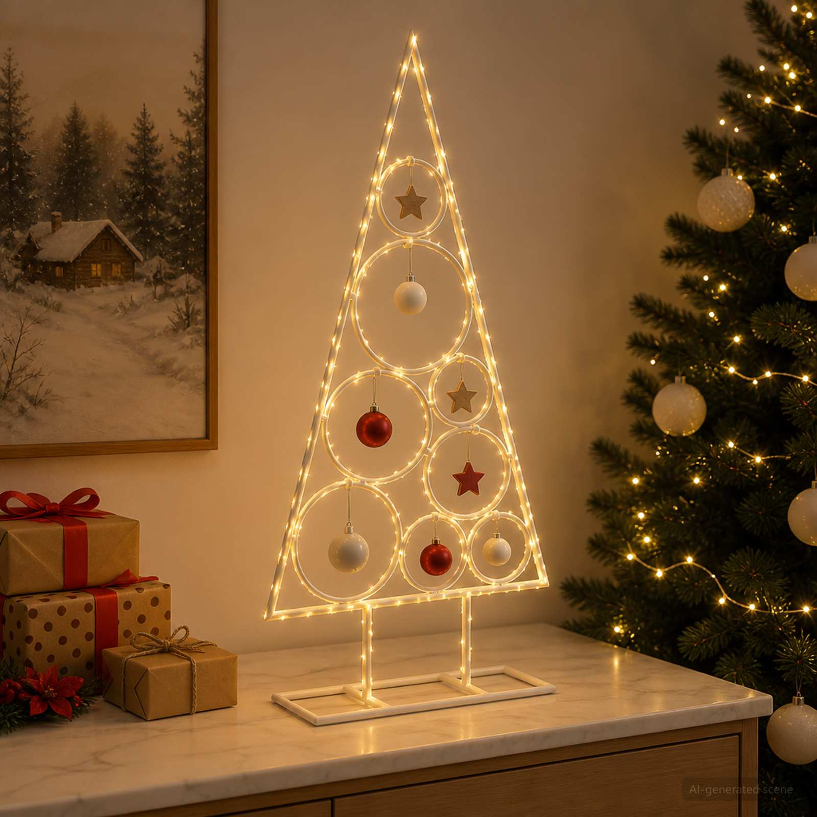 vidaXL - Metalen - kerstboom - met - ronde - standaard - KUOPIO - 60 - cm - Staal - Wit