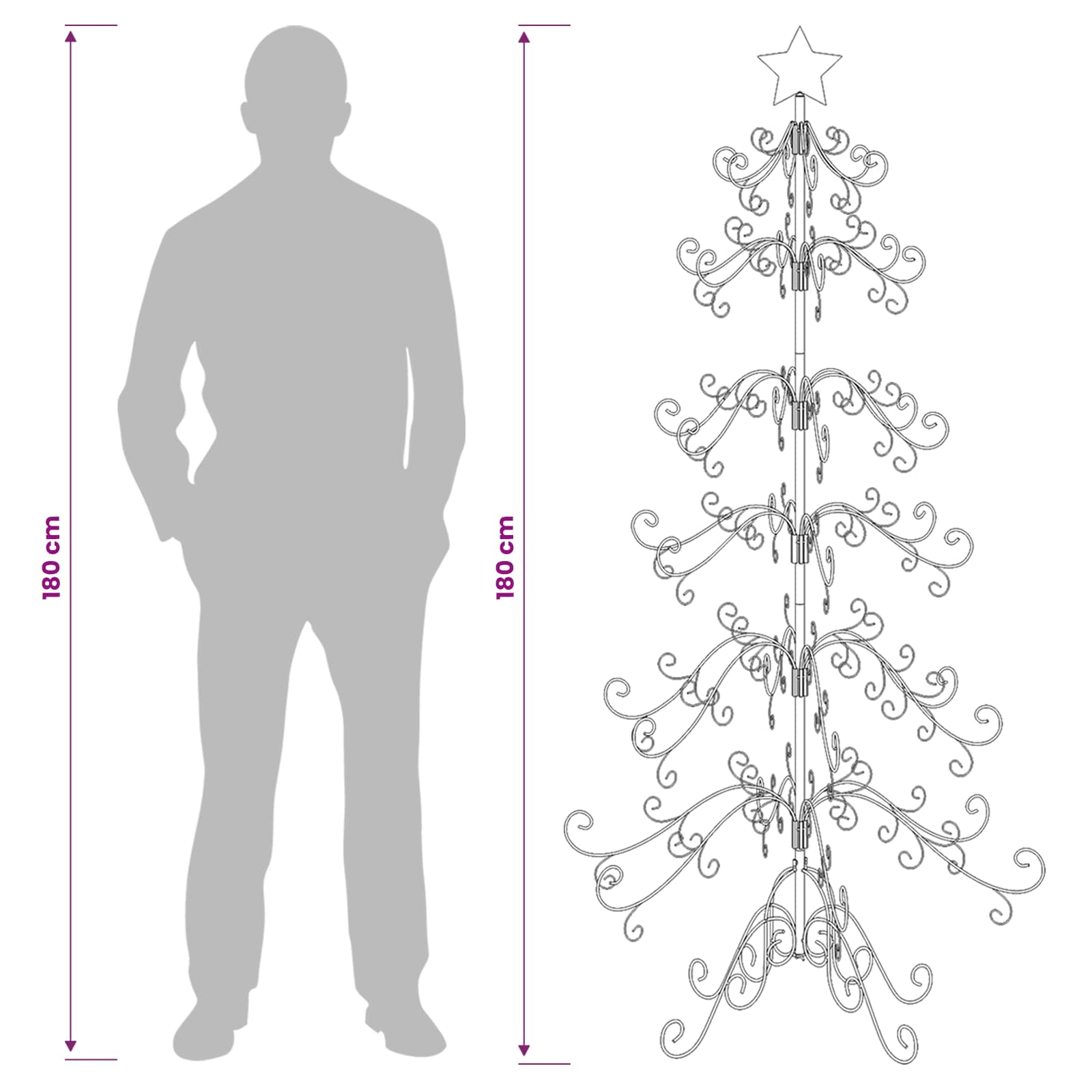 Metal Christmas Tree with Spiral Stand KUOPIO size guide