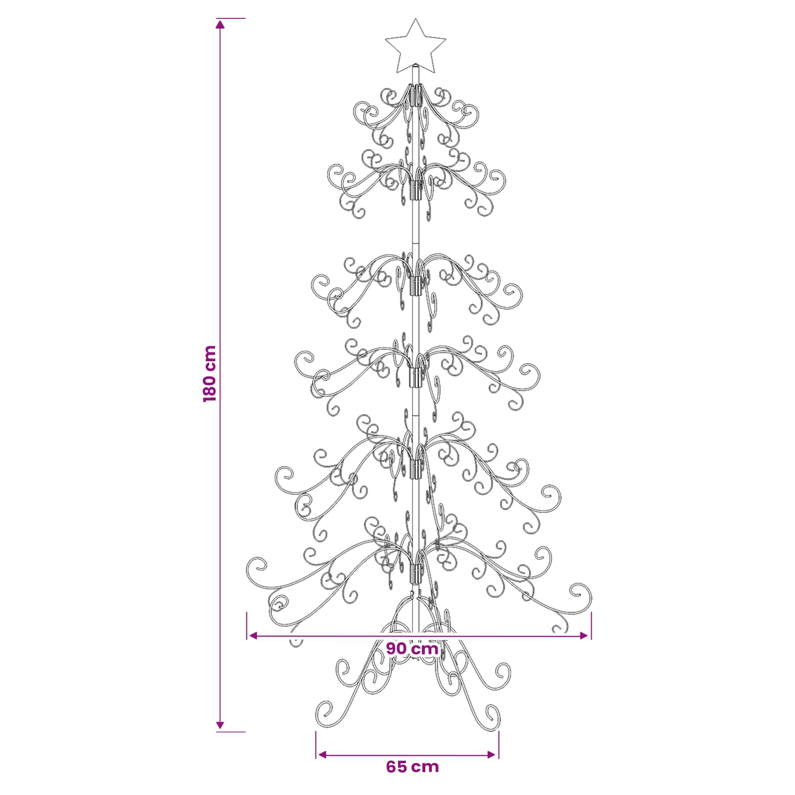 Metal Christmas Tree with Spiral Stand KUOPIO size guide
