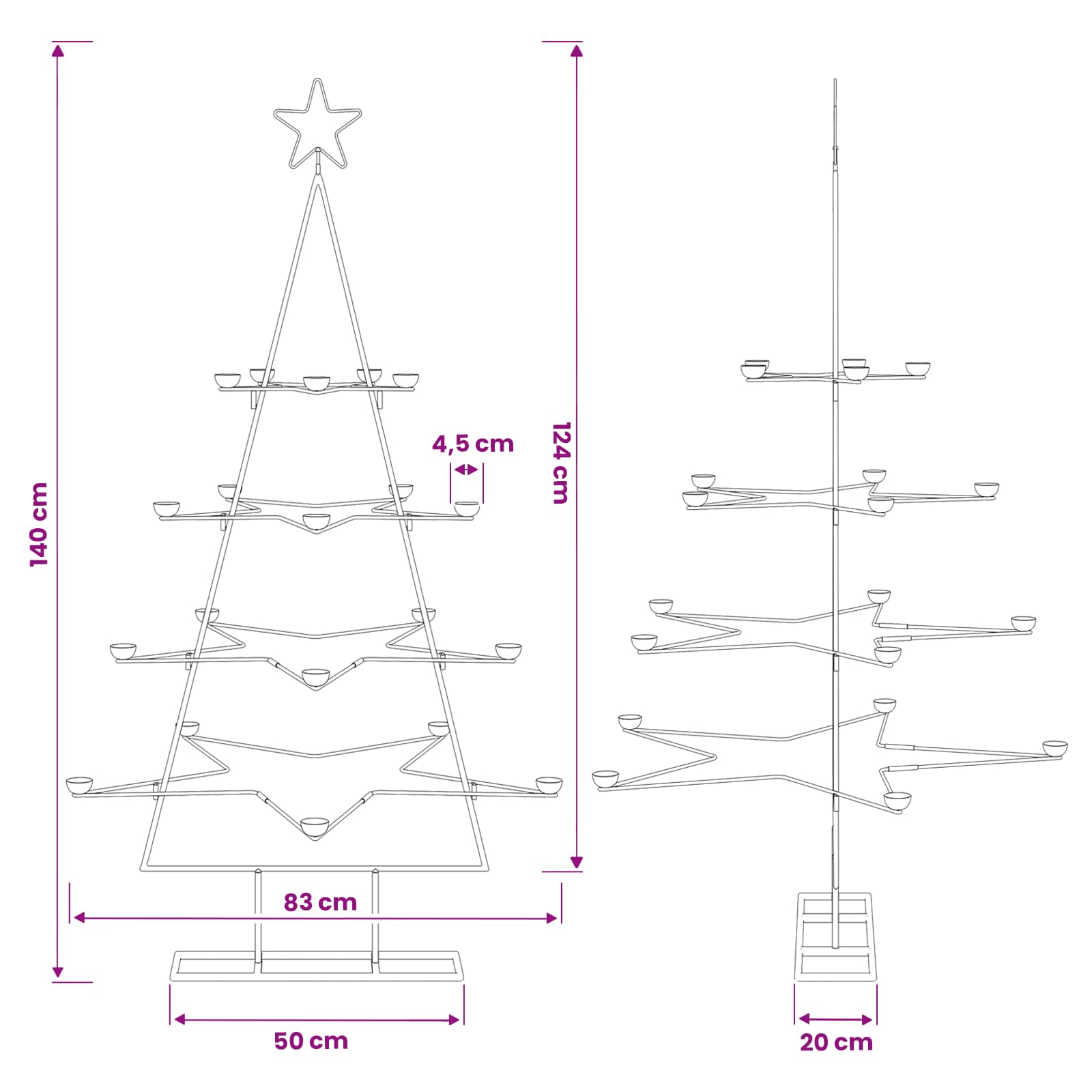 Metal Christmas Tree with Star Base KUOPIO size guide
