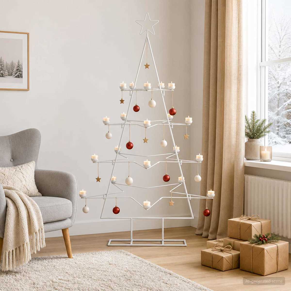 Metal juletræ med holder KUOPIO 140 cm Stål Hvid
