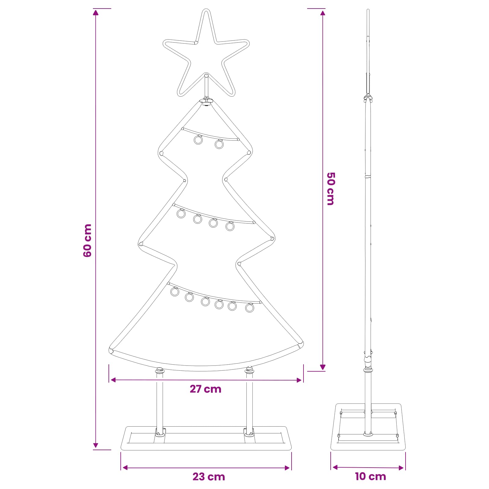 Kovinsko božično drevesce s stojalom KUOPIO 60 cm Jeklo Bela