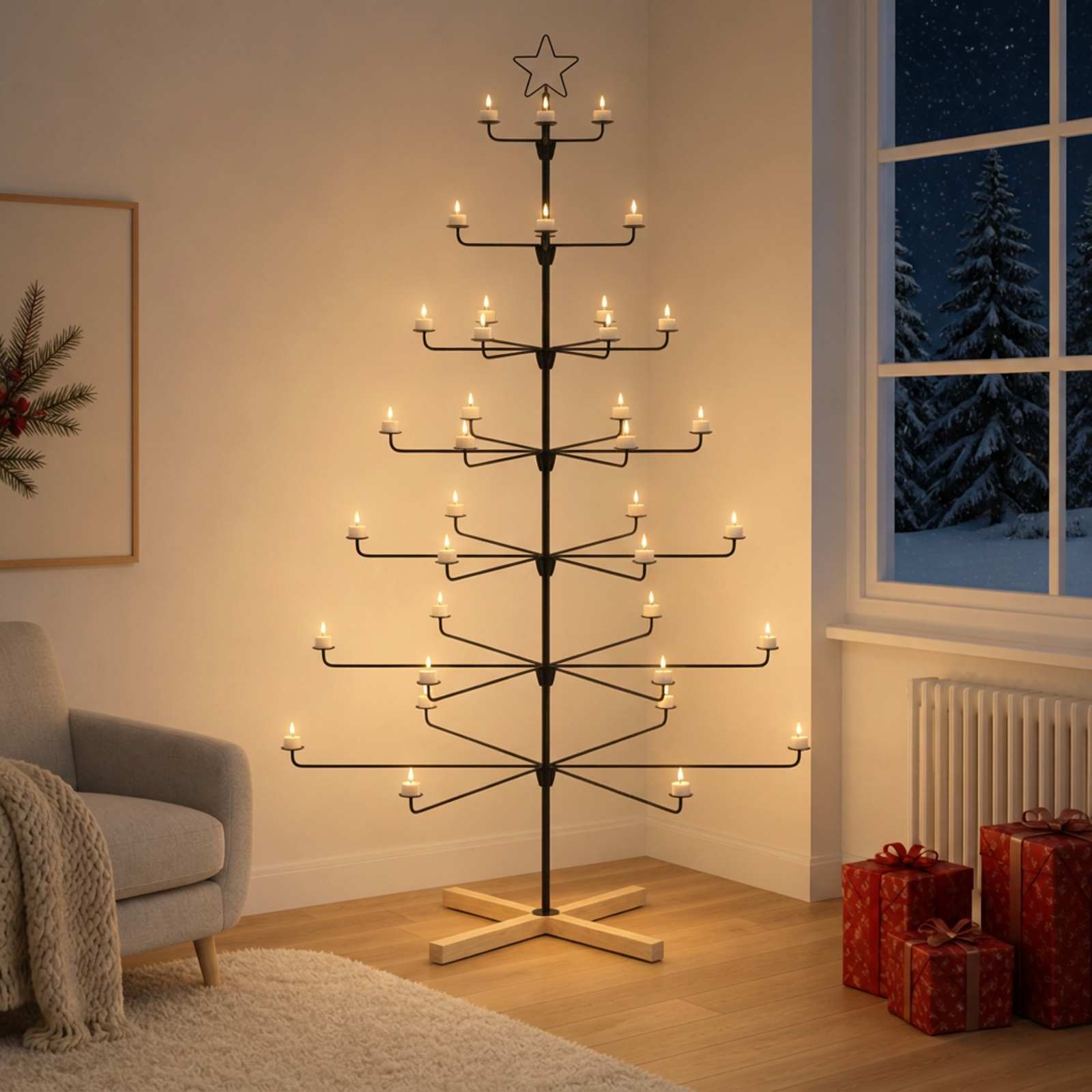 vidaXL Metall-Weihnachtsbaum mit Halter KUOPIO 210 cm Stahl Schwarz – Bild 4