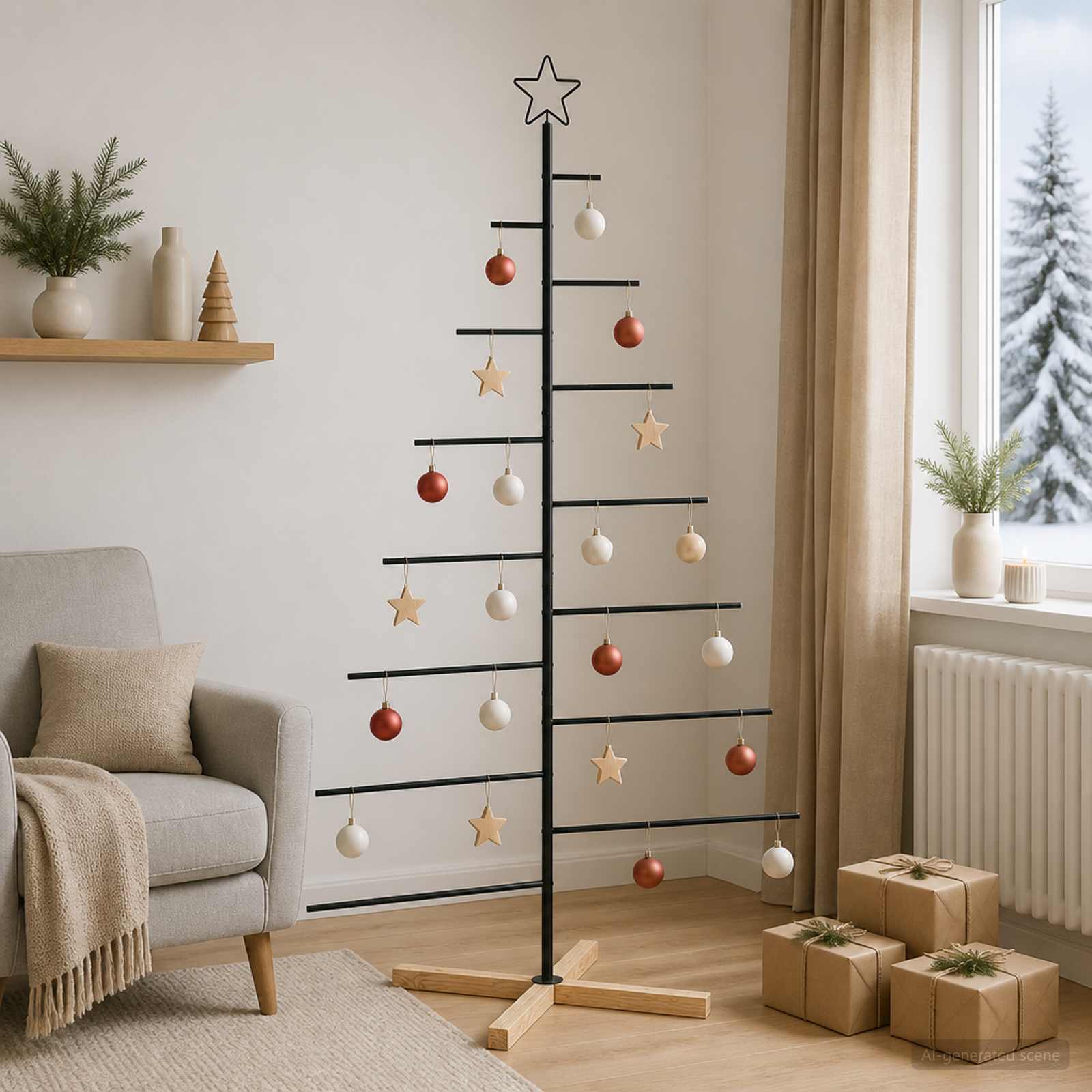 Kovinsko božično drevesce s stojalom KUOPIO 180 cm Jeklo Črna