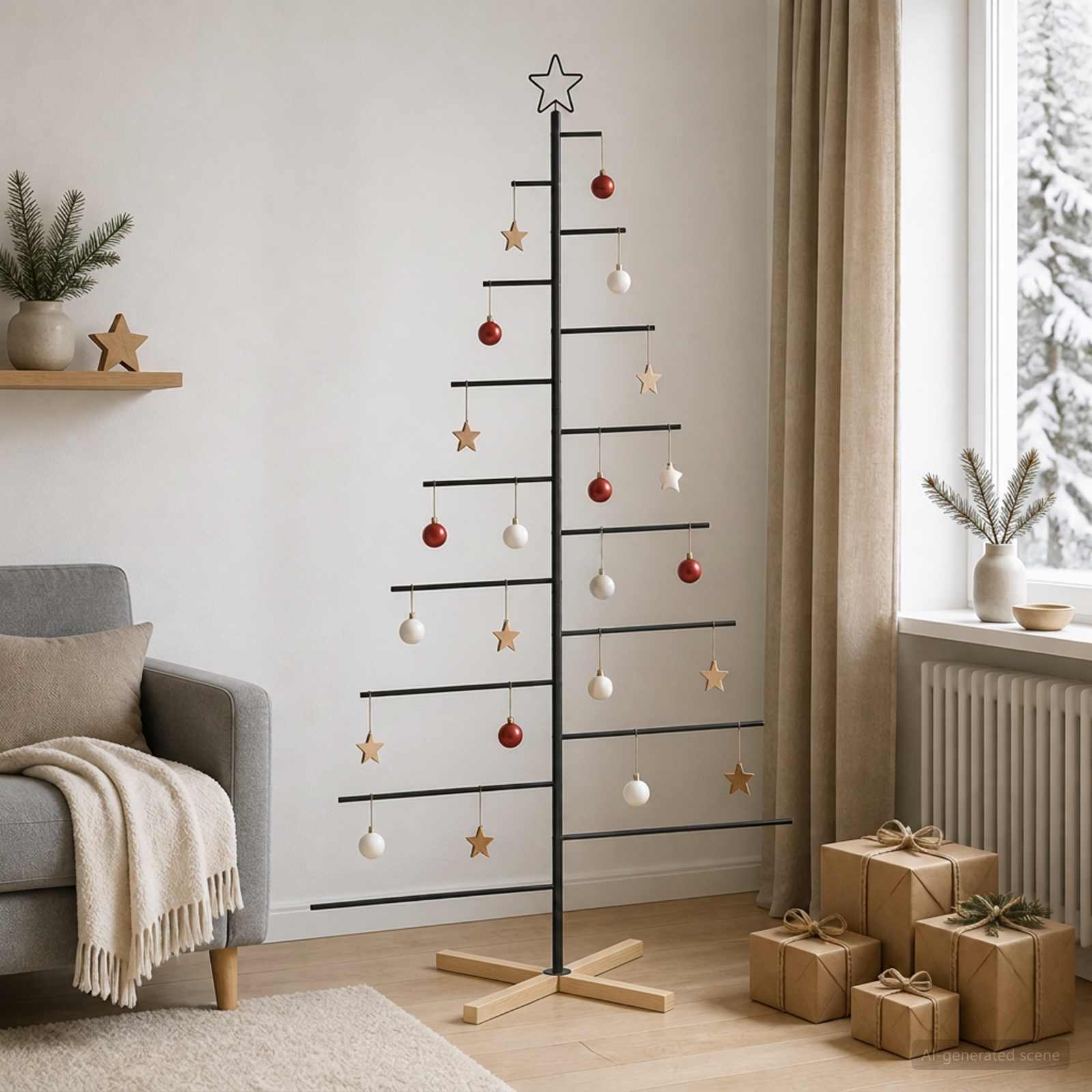 Kovinsko božično drevesce s stojalom KUOPIO 210 cm Jeklo Črna