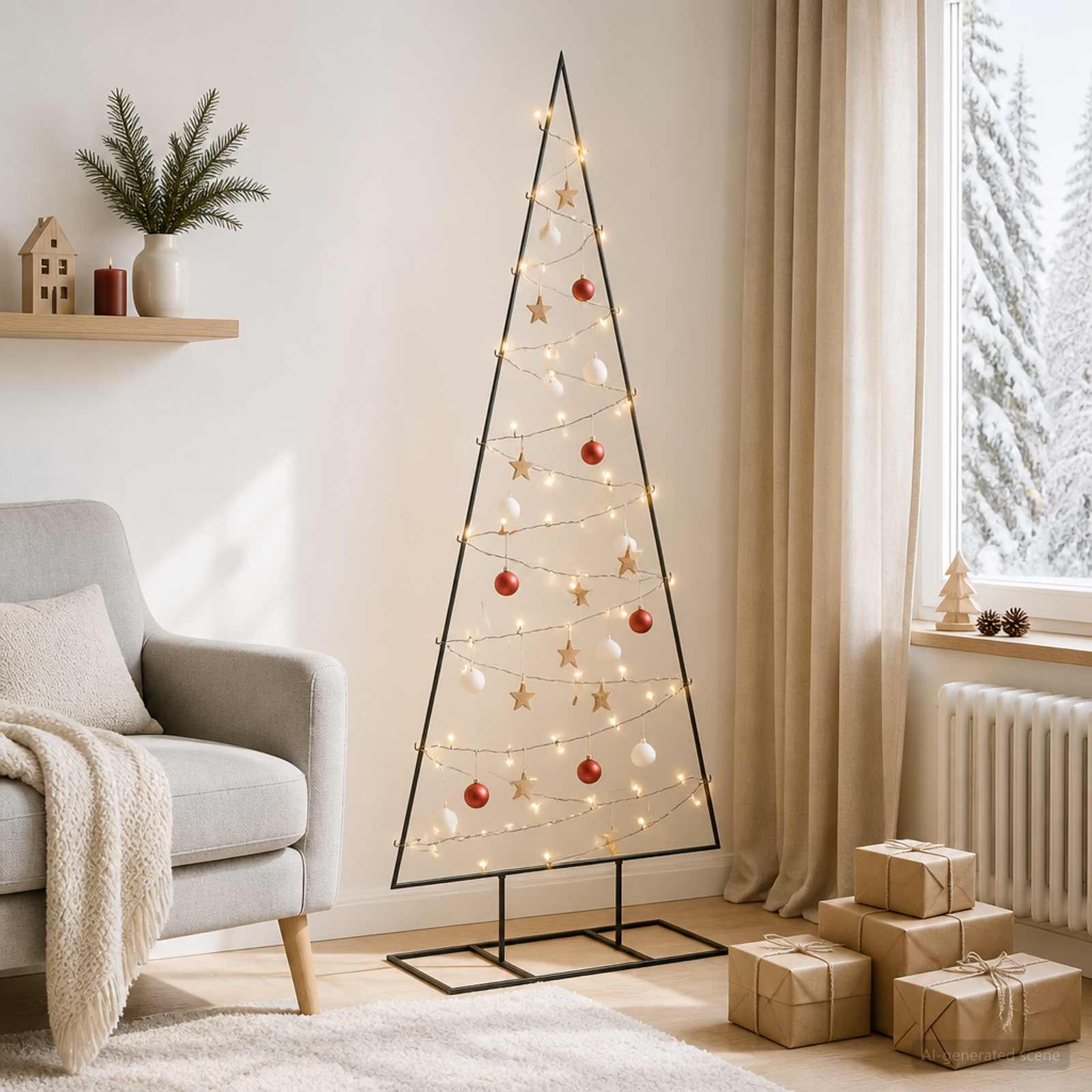 Kovinsko božično drevesce s stojalom KUOPIO 150 cm Toplo bela